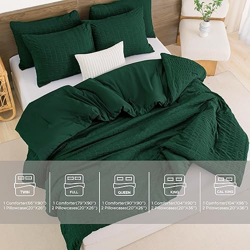 Miniatura 6 de Andency Juego de edredón verde oscuro Queen (90 x 90 pulgadas), juego de edredón de 3 piezas de sirsaca esmeralda, juego de ropa de cama de