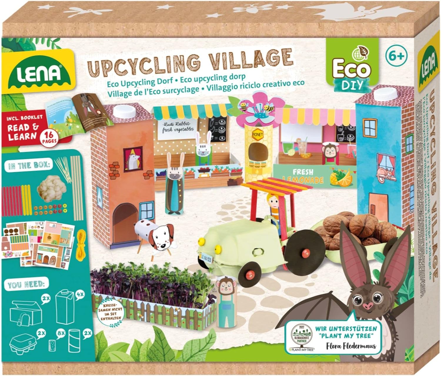 LENA DIY Eco Upcycling Village, from Household Objects, Paper Game, Glue Set for Boys and Girls, from 6 Years, 42830
