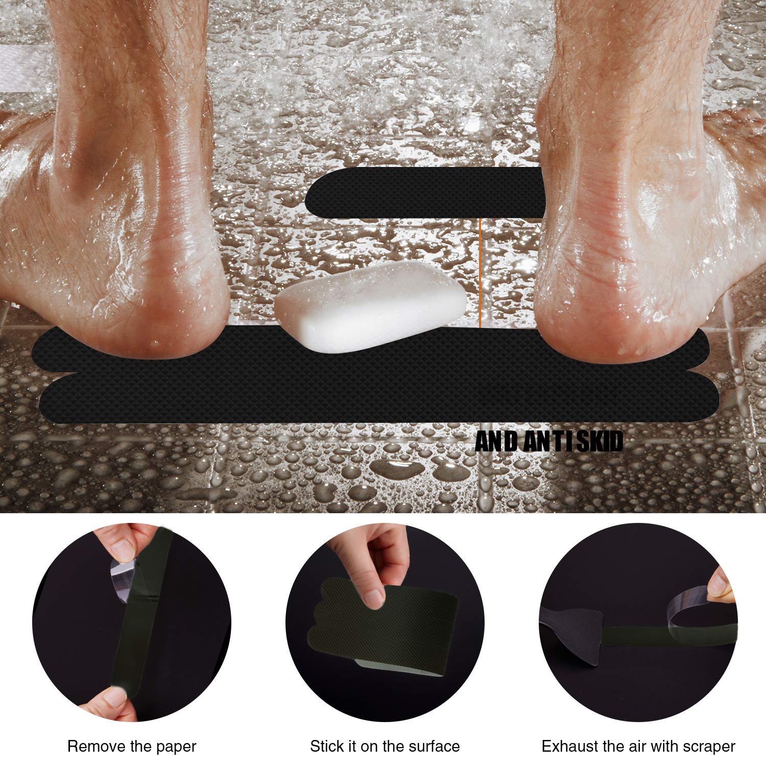 Strisce Antiscivolo Per Doccia E Vasca - Trasparenti E Facili Da Applicare - 12 Pezzi - Sicurezza Extra - Foto 3