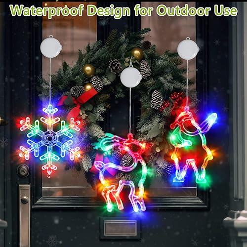 Miniatura 10 de 3 luces de decoración de Navidad, luces de ventana de Navidad, funciona con pilas, luces colgantes para árbol de Navidad, cascabel y forma de
