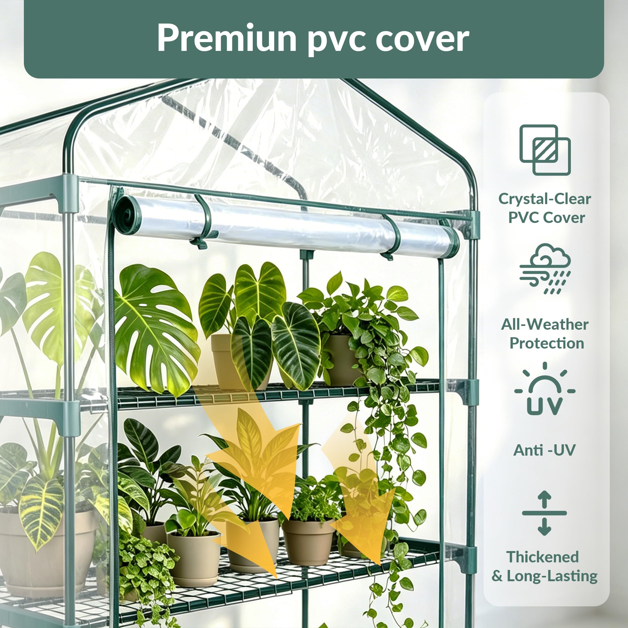 Mini Serre de Jardin 4 Niveaux 102x160x49 cm Couverture PVC Transparente Épaisse,Étagères Démontables,Serre Potager pour Légumes,Semis Serre Tomates de Jardin Exterieur Anti Insectes