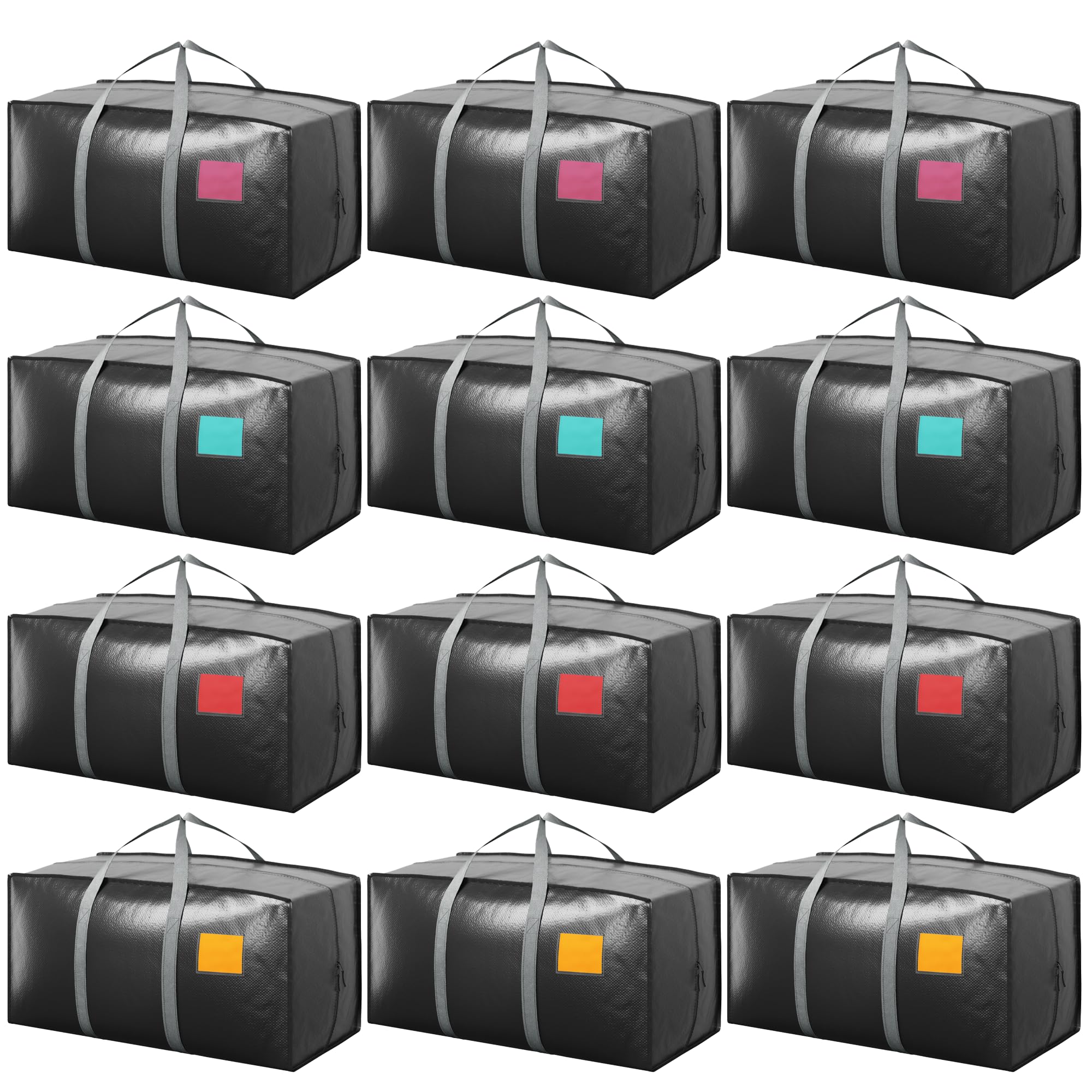 12 Pack Moving Bags with Full-Open Side Zipper, Extra Large 93L Heavy Duty Waterproof Foldable Storage Totes for College Dorm, Moving &amp; Home Organization Gray