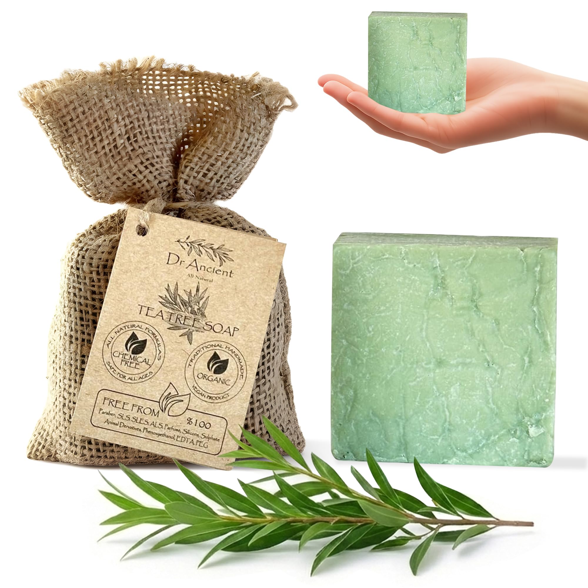 Tea Tree Soap Bar Organic Natural Vegan Traditional Handmade Antique - Antibacterial, Effective For Acne - Absolutely No Chemicals! Pure Natural Soap!
