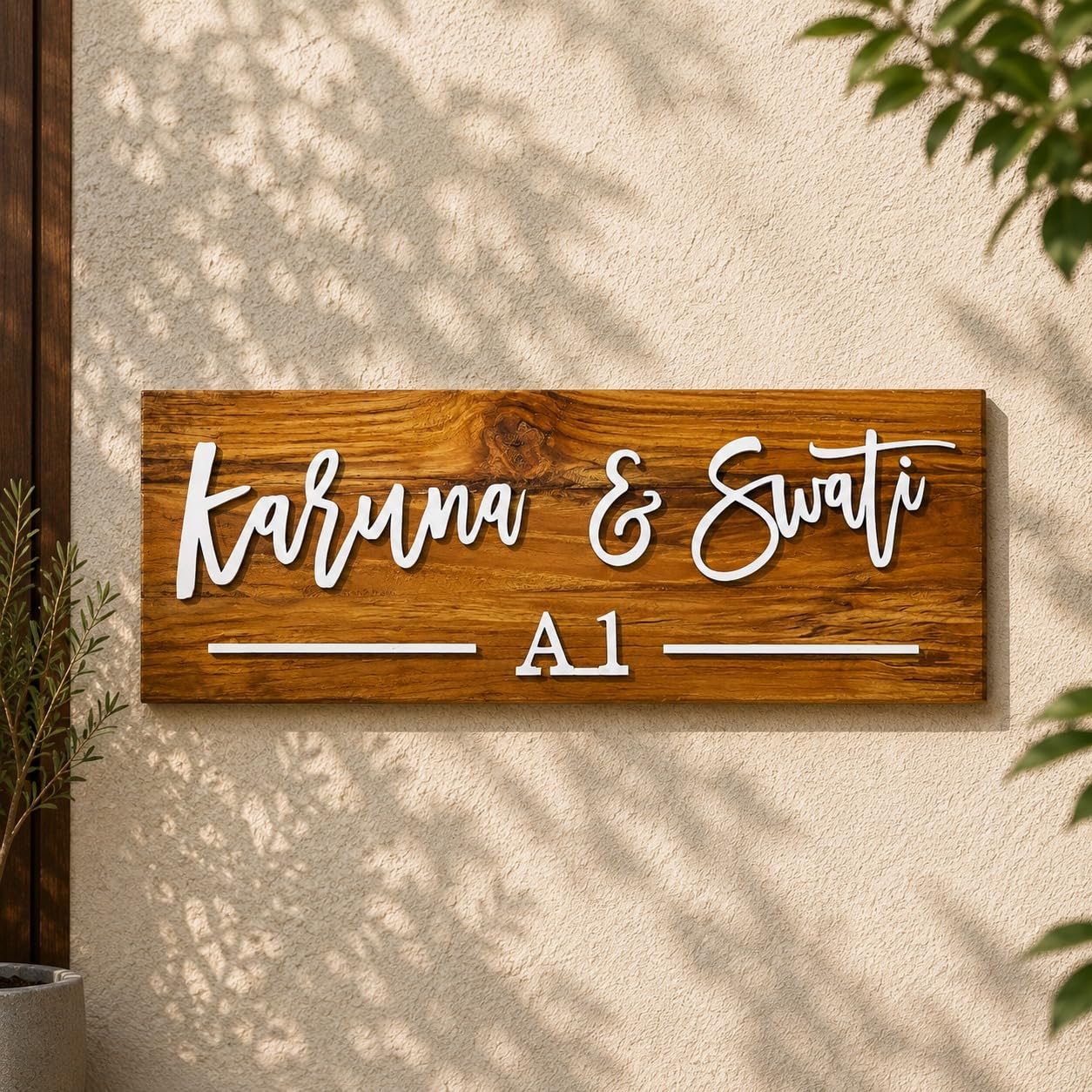 Personalized Door Name Plate for Home Entrance - 15X7 inch Wooden with 3D Letters - Ideal for Office, and Outdoor Entrances - Perfect as a Gift | Custom Name Plate For Home, Office | Pure Wood with Acrylic letters | Beautiful Decor — Amazon image 14
