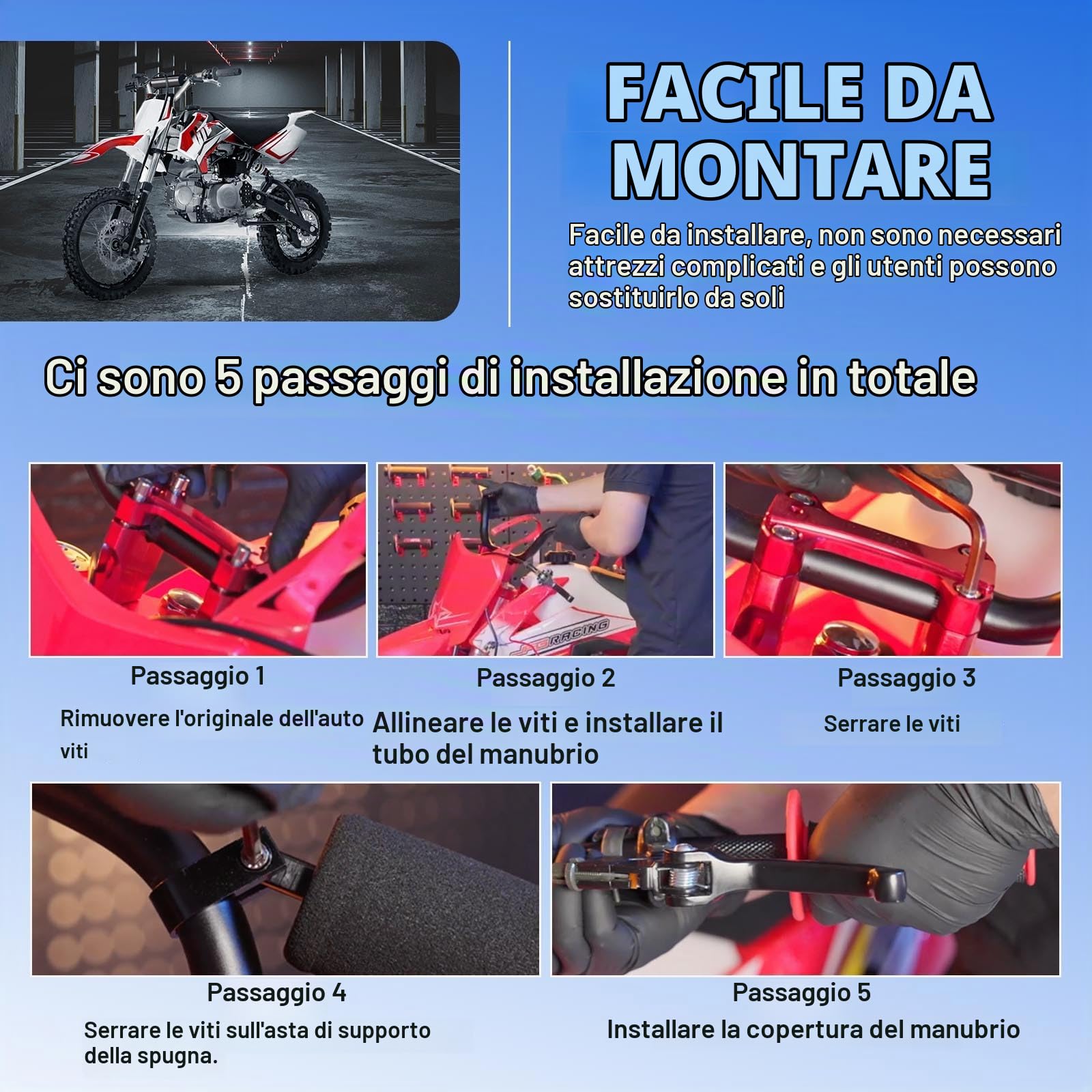 DREAMIZER Manubrio 7/8 di Pollice per Pit Bike - Manubrio Universale per Moto Da Fuoristrada con Parapetto Compatibile con YZF CRF RMZ KLX DRZ KXF EXC Motocross Enduro Quad ATV