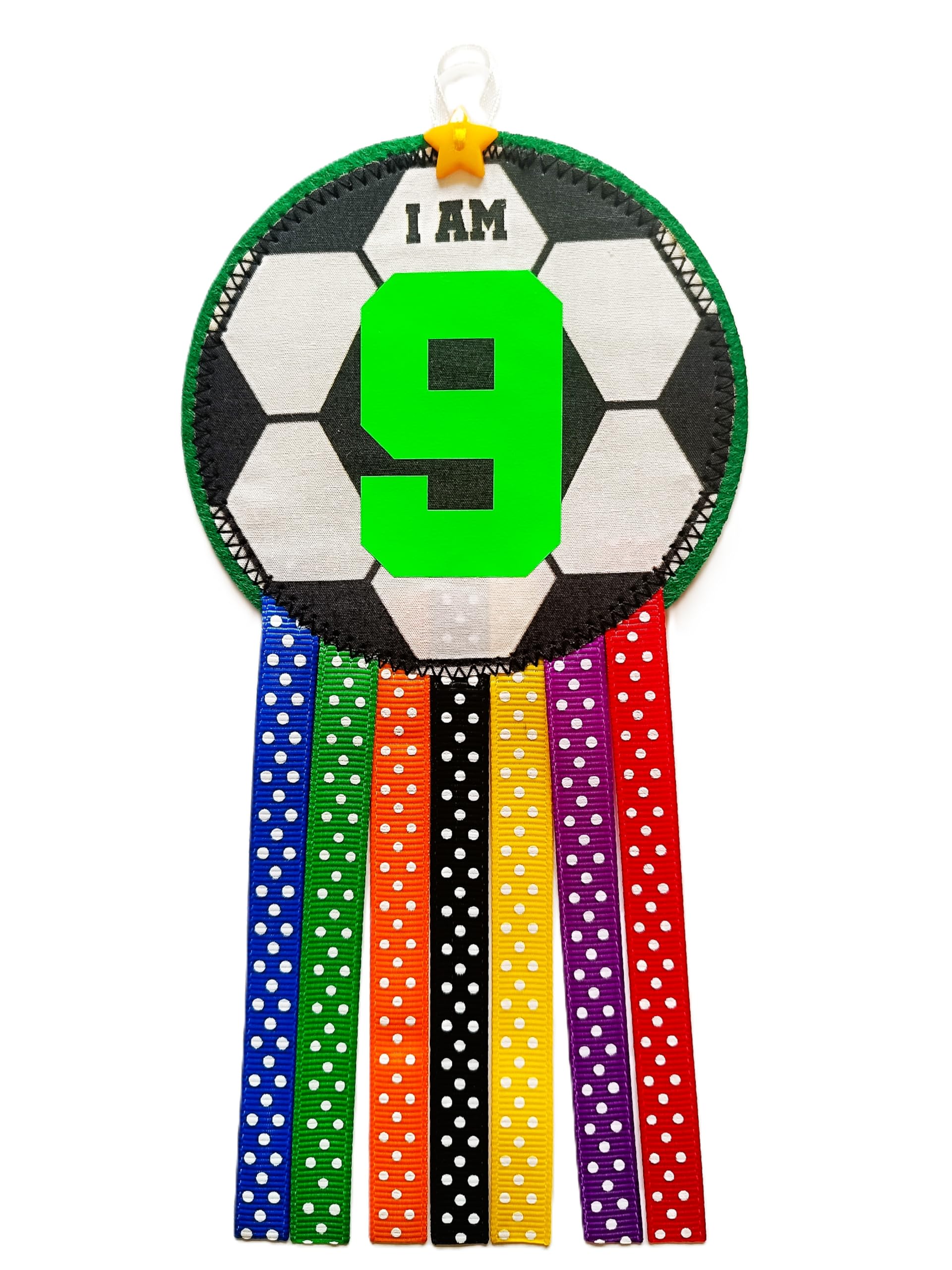 Ditsy Rosettes Unisex Age 9 Football Birthday Rosette Badge With Greeting Card, Multicolour, Ages 5-11, Children Party Gift (Age 9)