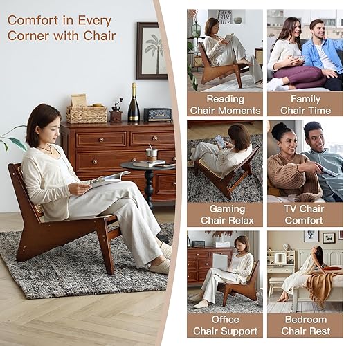 Miniatura 8 de Silla decorativa moderna de mediados de siglo para sala de estar, silla baja con marco de madera maciza, cómodo sillón para dormitorio y balcón,