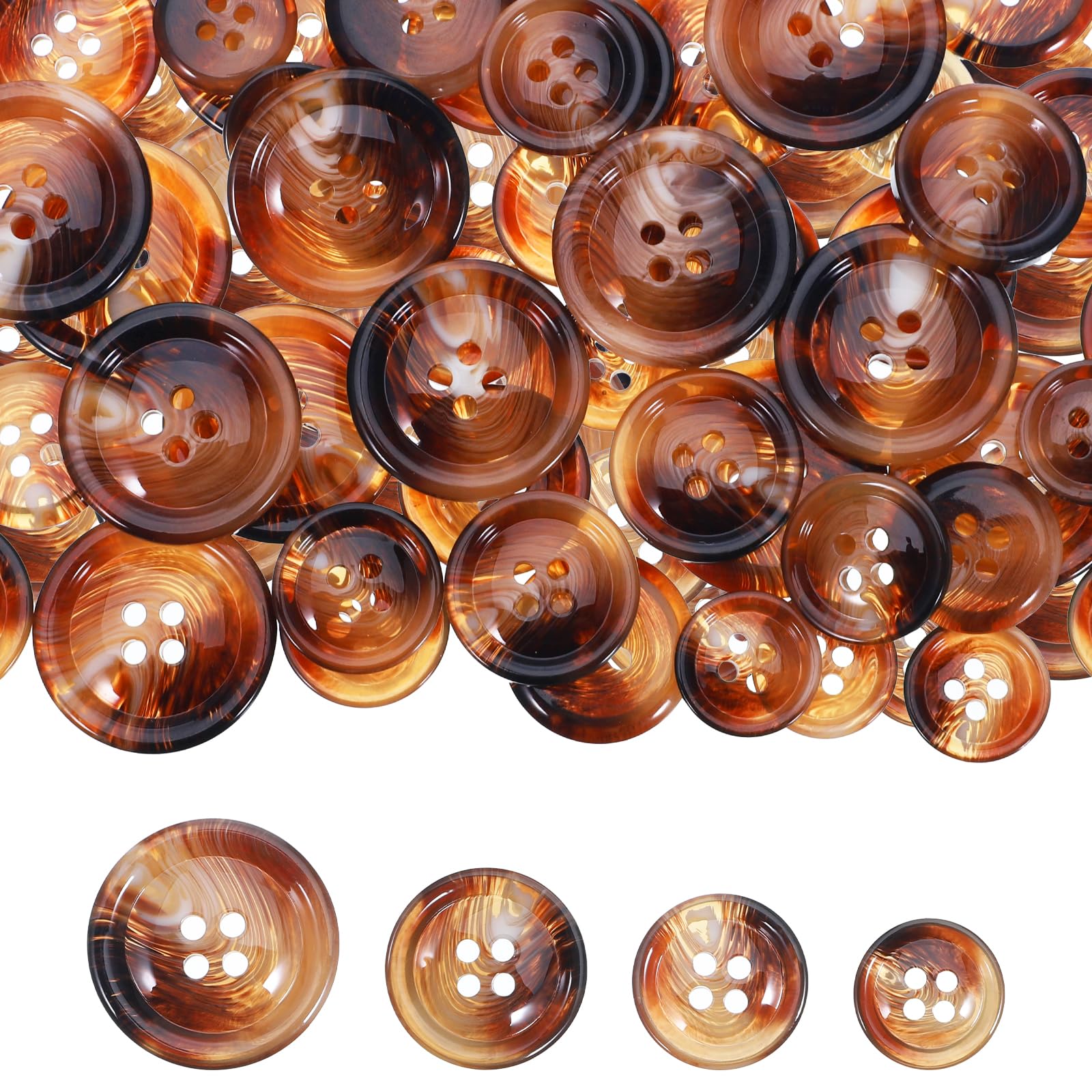 60 Pcs Tortoise Shell Buttons,Round Brown Button 4-Hole Mixed Resin Sewing Buttons for Clothes Crafts Suits Coats Shirts Decorations(15mm, 18mm, 20mm, 25mm)