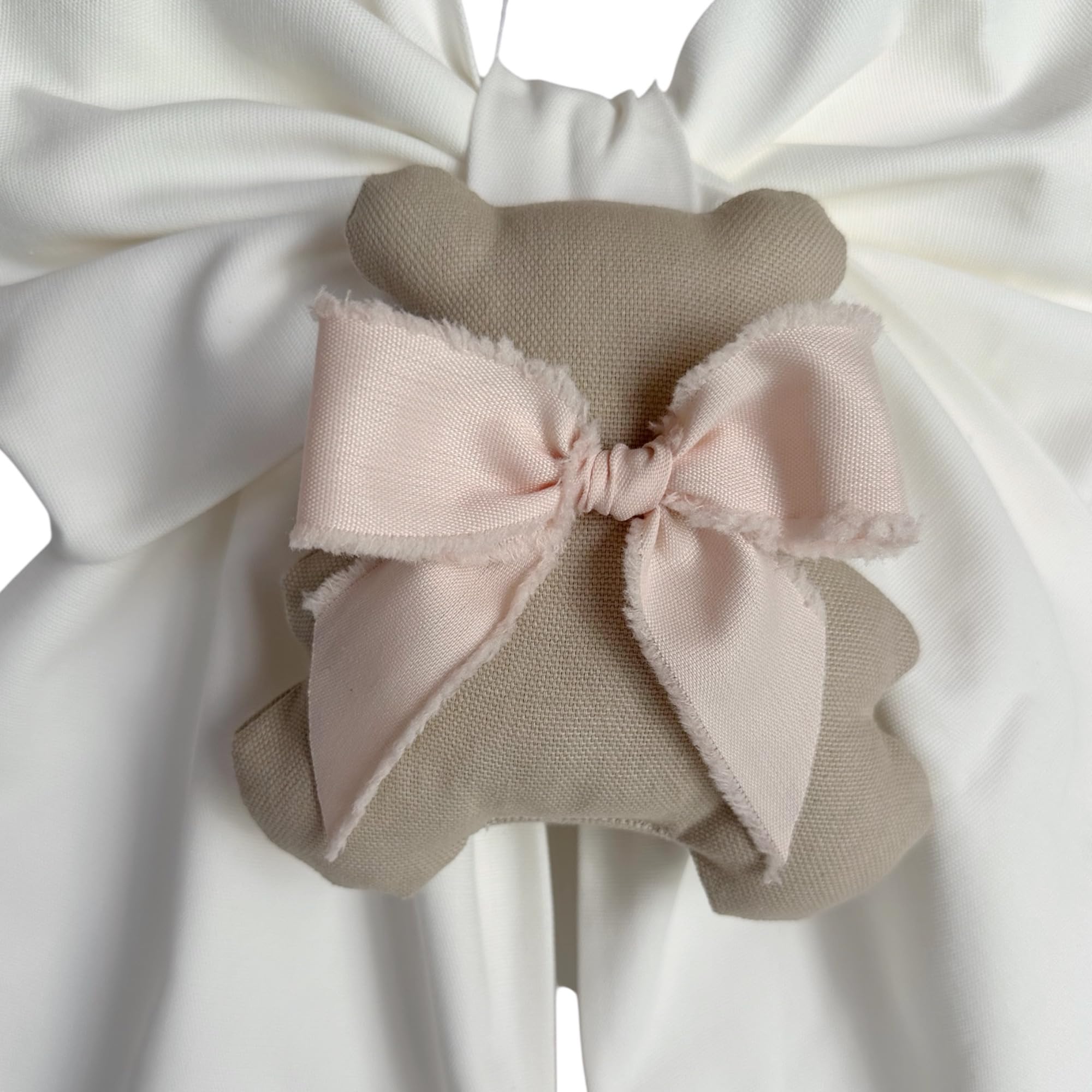 Fiocco nascita Teddy personalizzato con nome bambino/bambina fatto a mano in Italia (Bianco - teddy rosa)