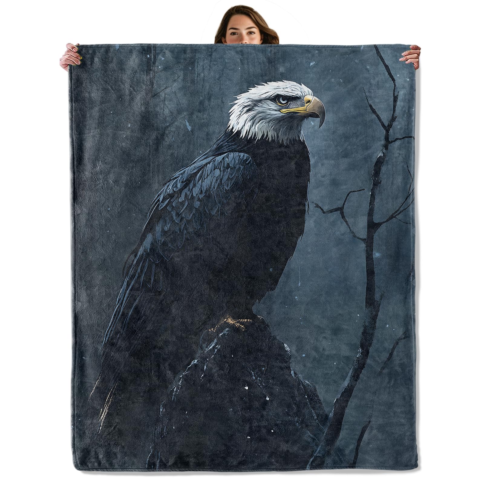 GBXGBX Majestic Bald Eagle Throw Blanket for Boys Men, Retro Bird Design, Fuzzy Warm Soft Cozy Flannel Blankets Gifts for Bedroom, Couch, Travel, Home