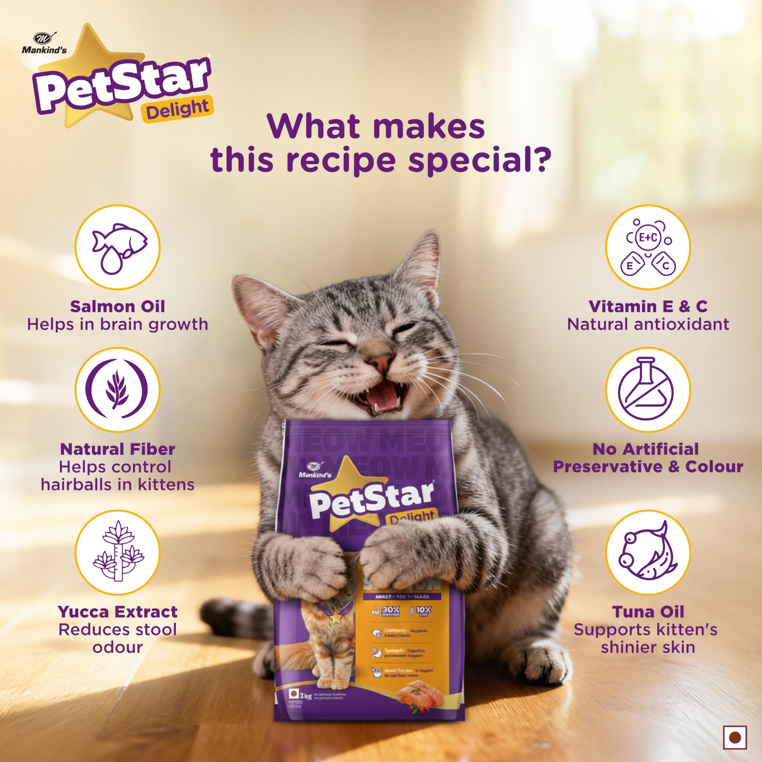 Mankind PetStar Adult Cat Food β Salmon Flavour (400g) | Complete Nutrition with Taurine & Omega for Urinary, Digestive & Heart Healt 3