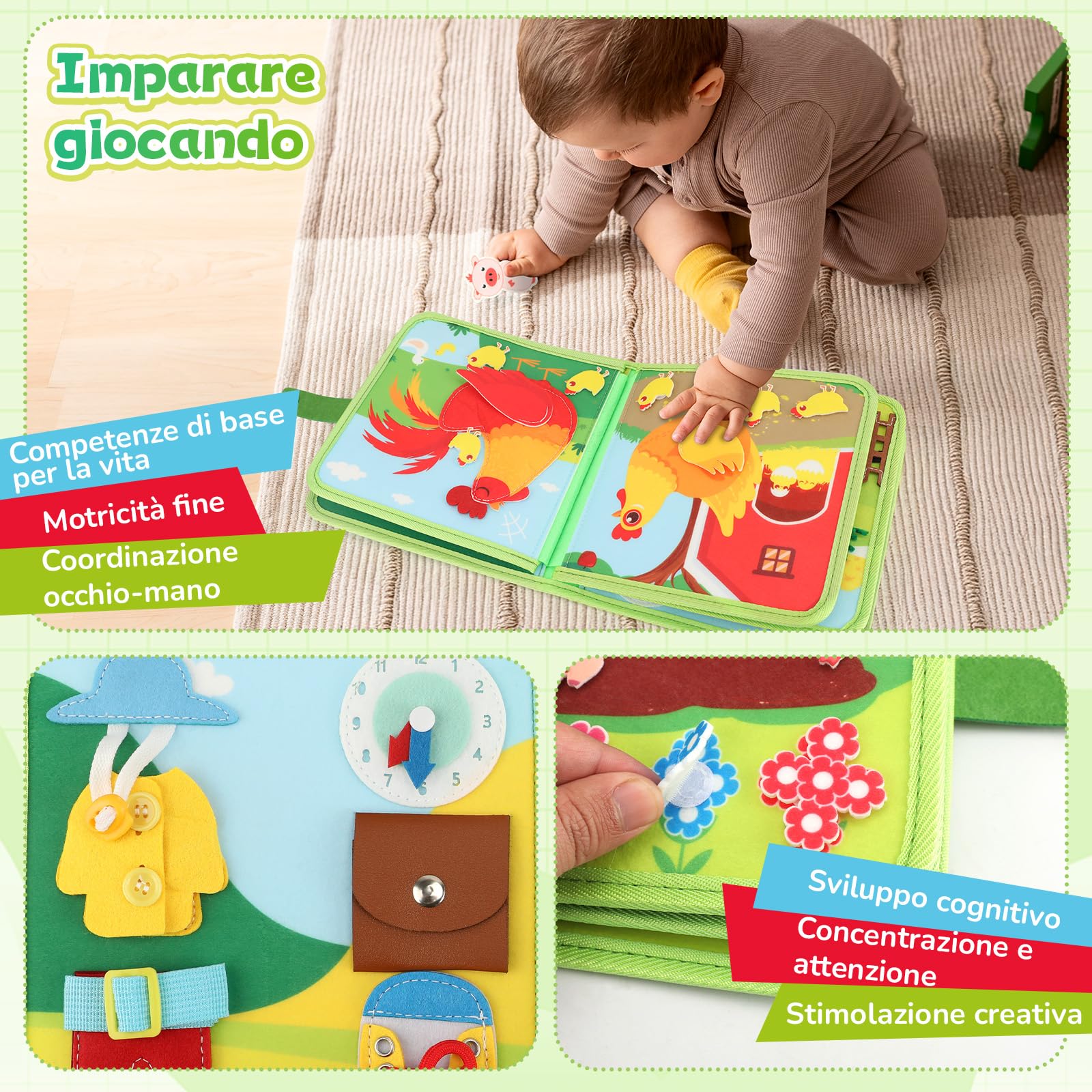 Busy Board Montessori 2 Anno, Giochi per Bambini – Quiet Book a Tema Fattoria con 25 Attività, Regalo per Bambini da 2 a 4 Anni, Compagno da Portare Ovunque per lo Sviluppo Precoce