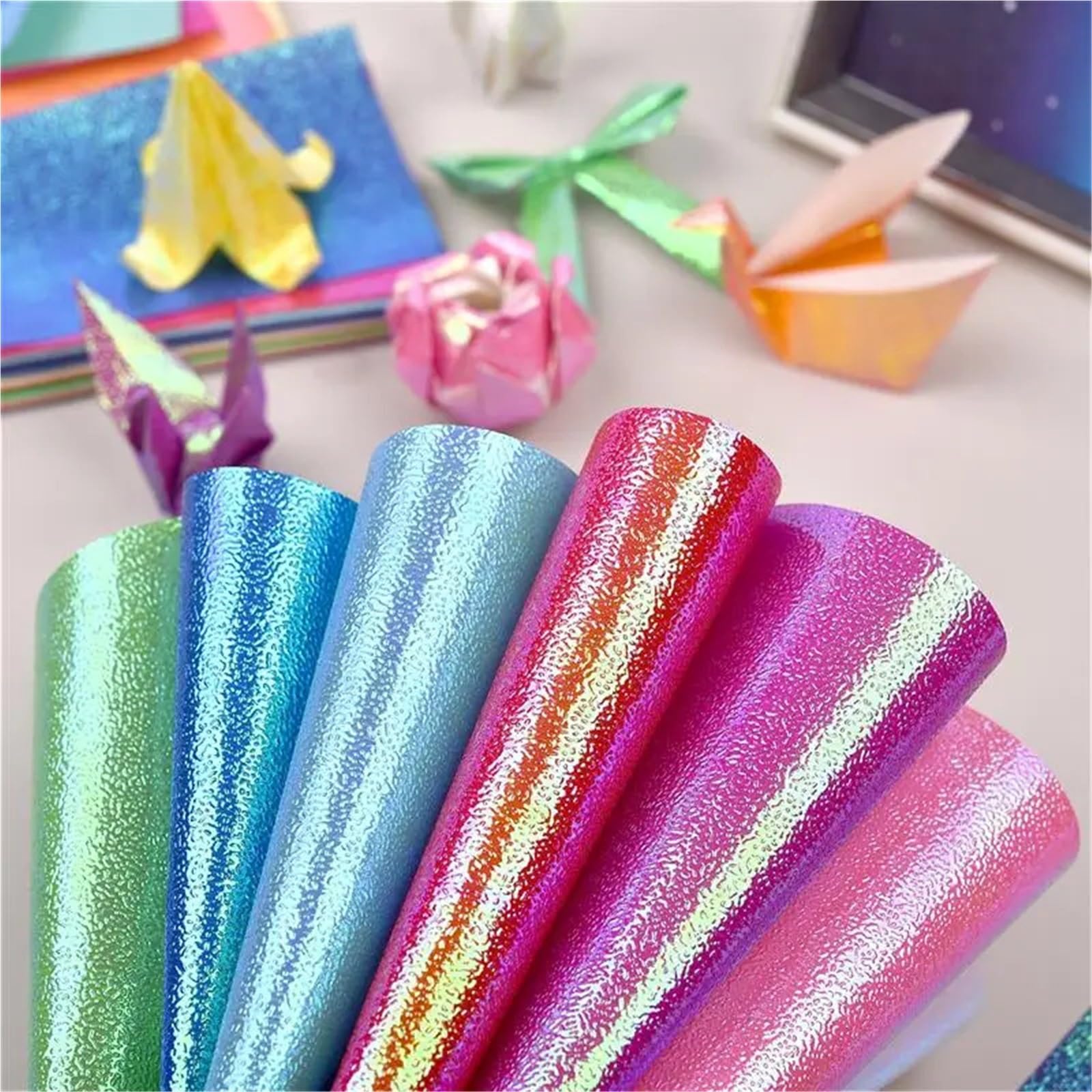 100 Stück glitzerndes Origami-Papier, doppelseitig, einfarbig, Faltpapier, Perlenglanz, handgefertigt, DIY, Scrapbooking, Basteldekor Für Handgefertigte Dekorationen(15x15cm)