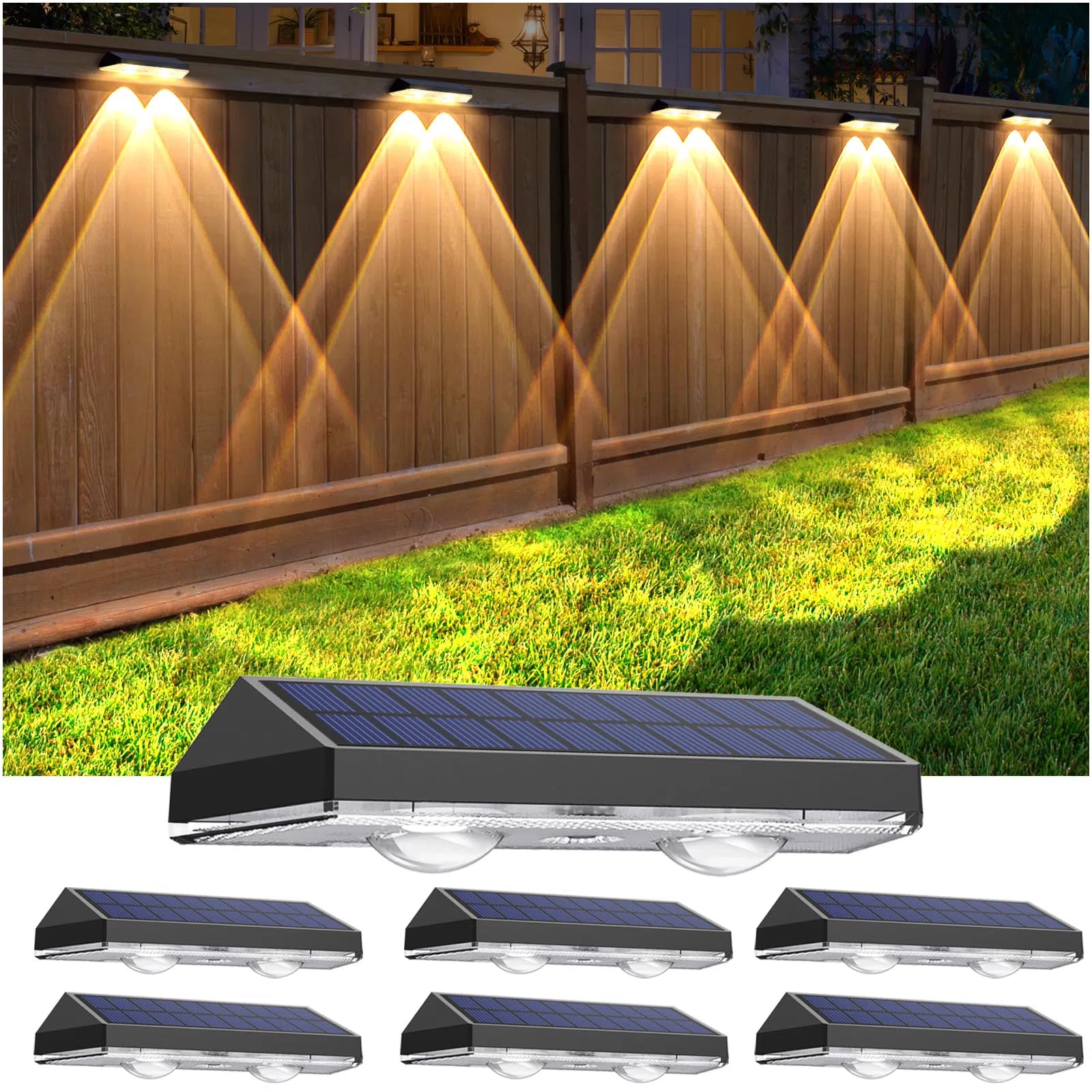 Lampy Solarne Wodoszczelne do Ogrodu i Tarasu, 6 Sztuk na Schody, 3 Tryby Pracy (Ciepła Biel/Zimna Biel)