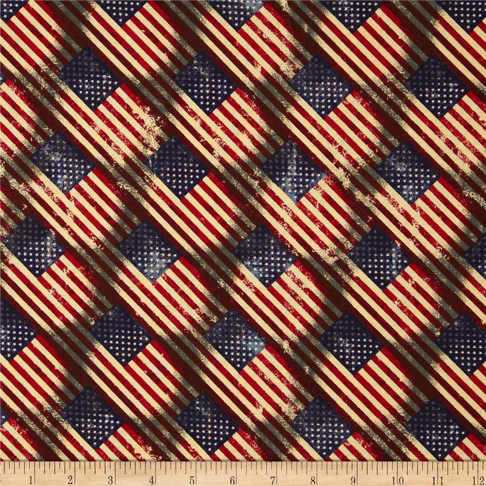 Made in the USA Antique Flags Red,Blue, Antique, Fabric by the Yard