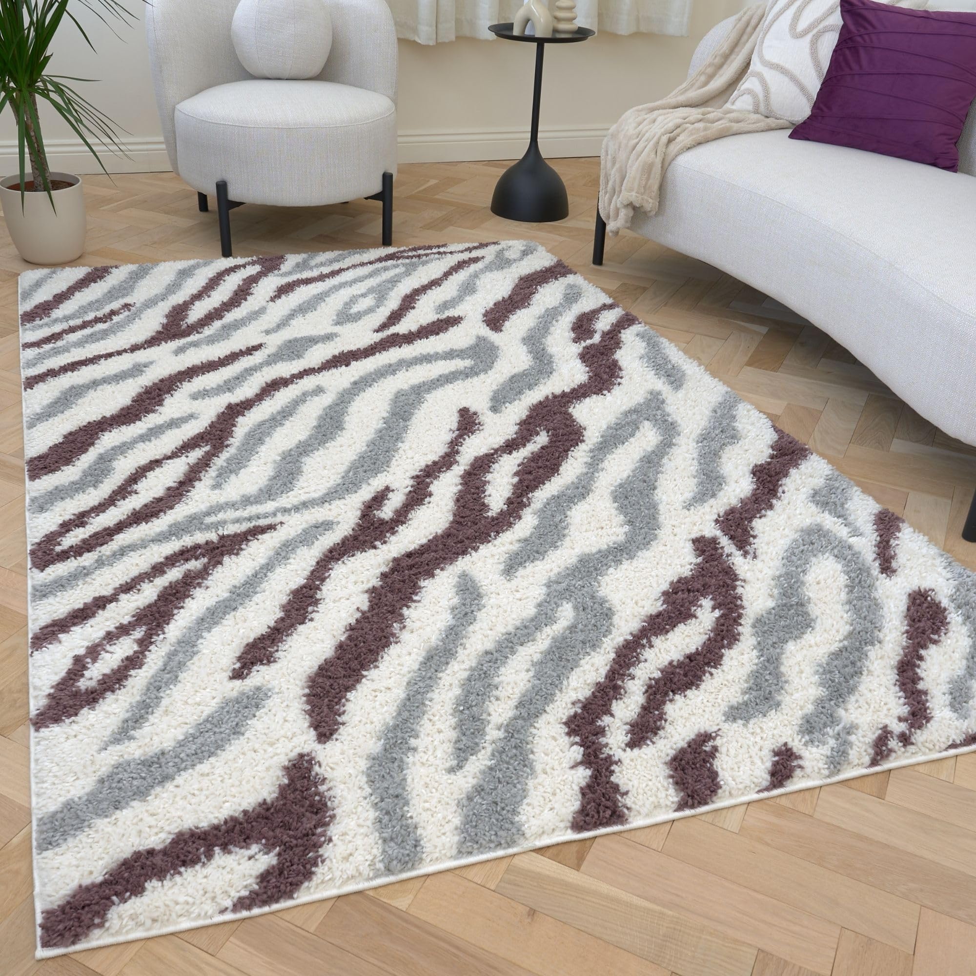 The Rugs Unisex Purple Moodi Abstract Design Shaggy Soft High Pile Living Room Rug & Runner In | Size: 200Cm X 290Cm