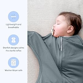 SleepingBaby Zipadee-Zip Transition Swaddle - Cozy Baby Swaddle Blanket with Zipper Convenience - Roomy Wearable Blanket for Easy Diaper Changes - Classic Grey, Large (12-24 Month)