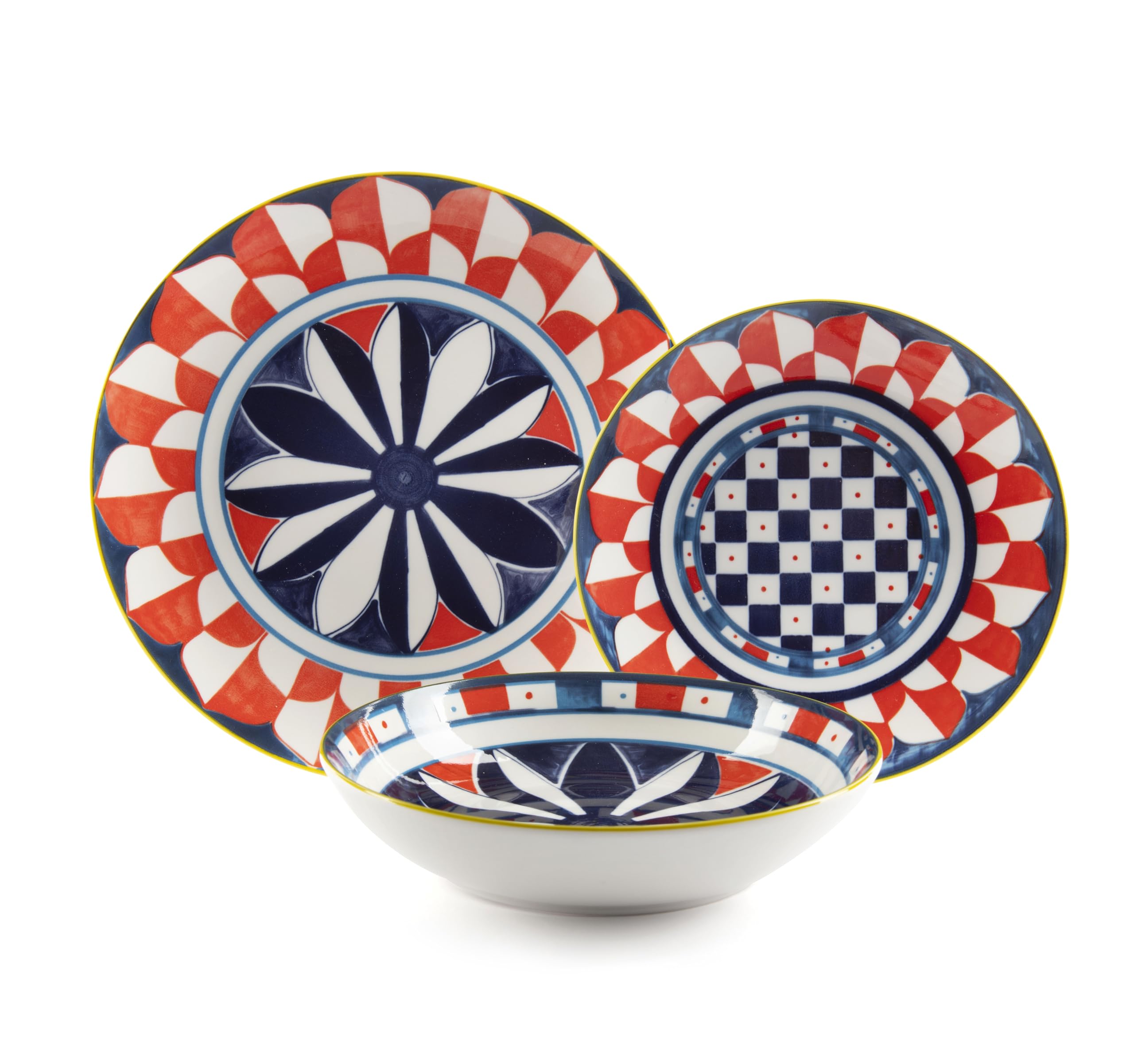 Excelsa Sciacca - Vajilla de porcelana de 18 piezas, estilo siciliano, decoración mediterránea