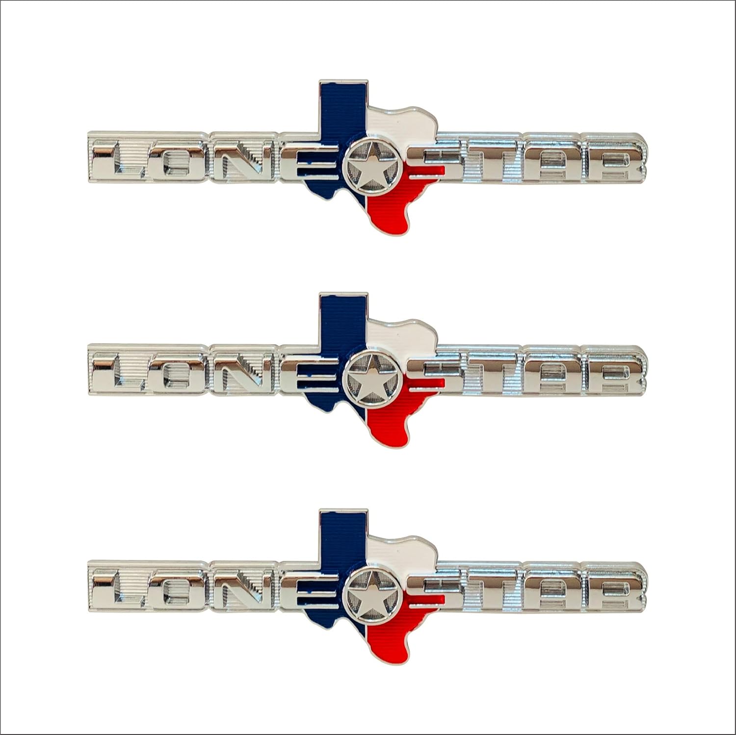3 Count Aluminum Alloy Lone Star Silver+Flag 3D Texas Edition Emblem Lone Star Decal Adhesive Sticker Universal Fit Compatible with Chevrolet Silverado Sierra Car Truck Auto