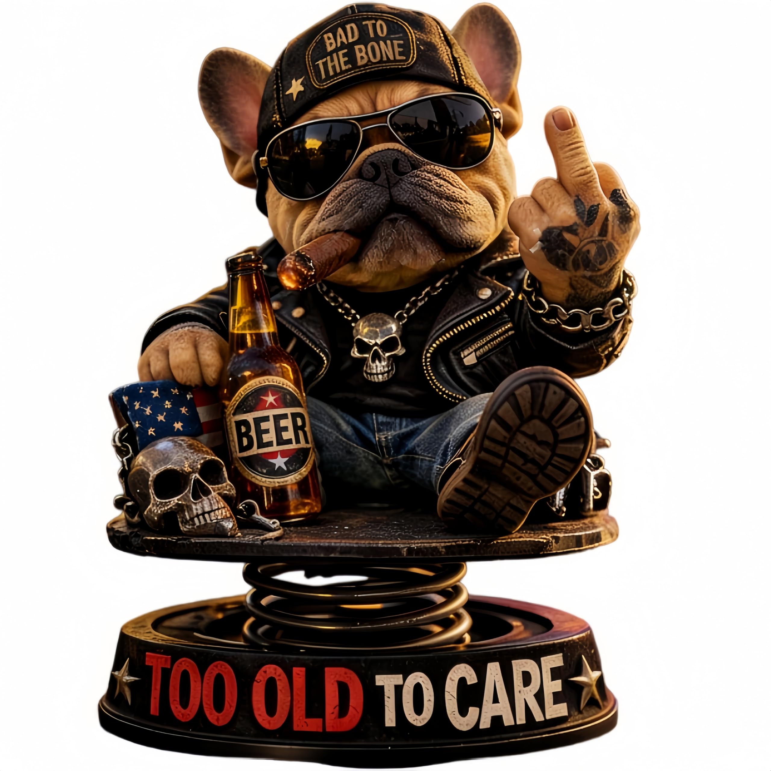 Too Old To Care Bulldog Bobblehead, Funny Resin Nodding Dog Ornament, Stable Easy Placement Car Dashboard Decor for Dog Lovers (AAA)