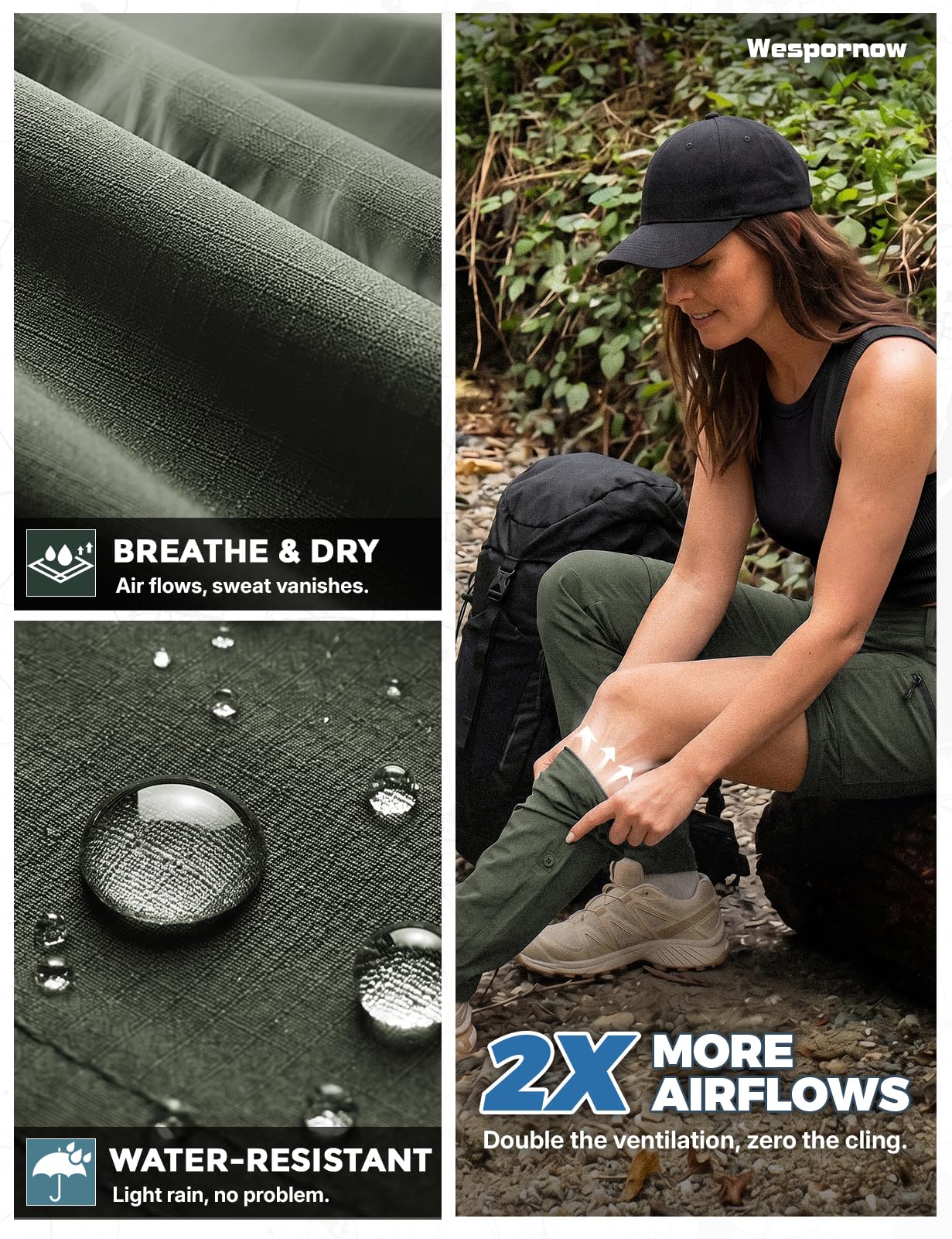 Wespornow Pantalones de senderismo para mujer, con cremallera, transpirables, ligeros, de secado rápido, con buen ajuste, para viajes al aire libre, safari y verano