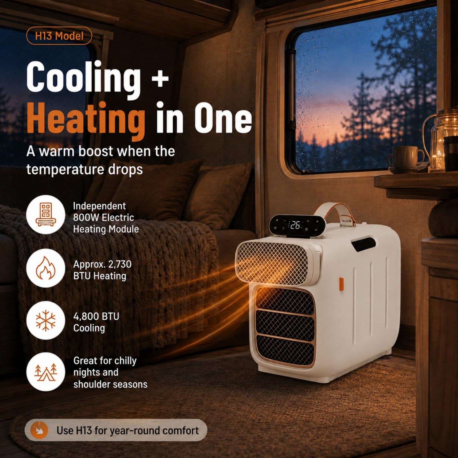Condizionatore da Campeggio con Riscaldamento, 4800 BTU, 2700 BTU Calore H11