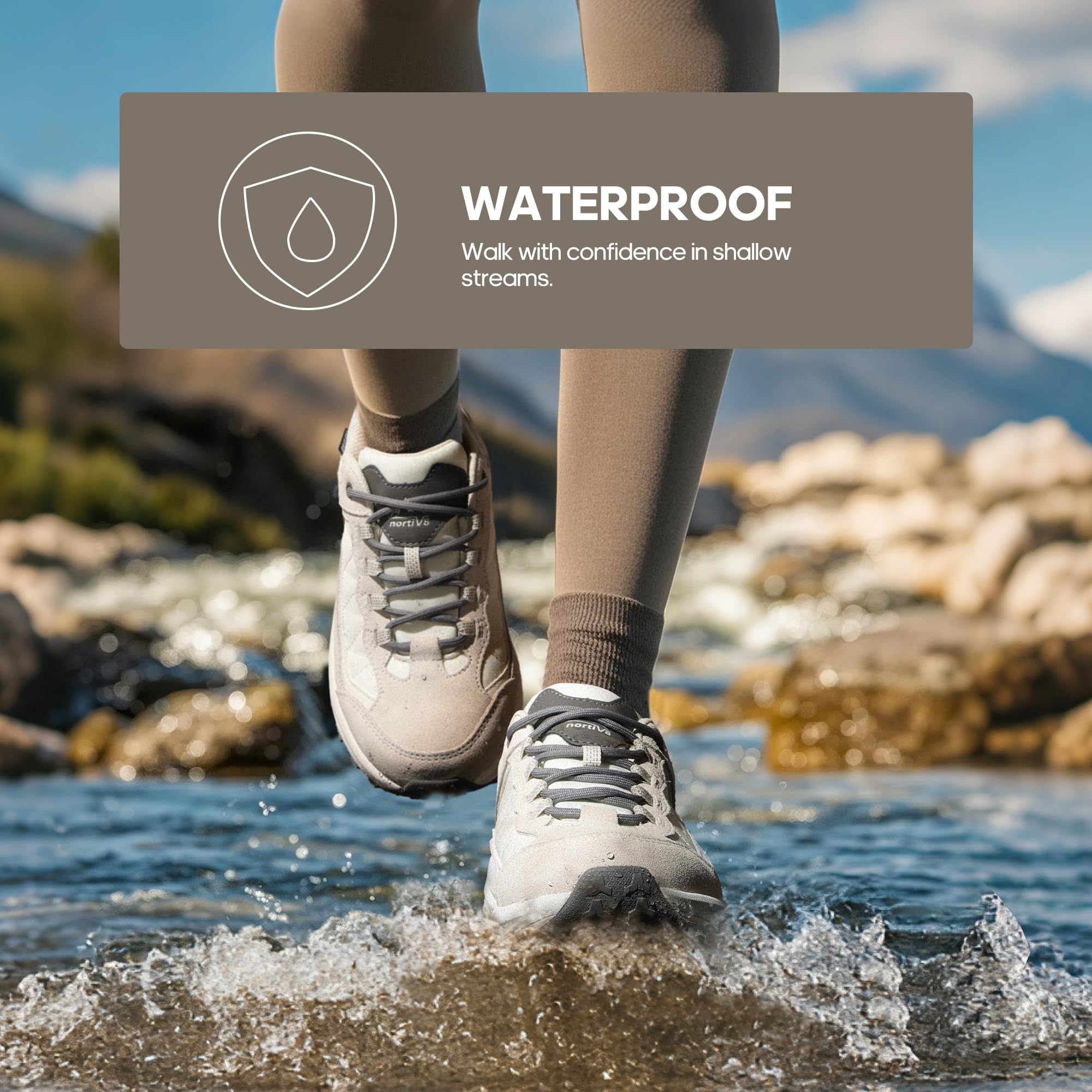 NORTIV 8 Scarpe Trekking Impermeabili Donna con Supporto Plantare, Pelle attività All'Aperto, Trekking Campeggio Tennis Allenamento, Cross Training