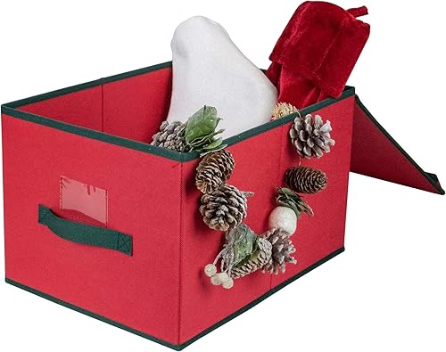Miniatura 3 de Northlight Caja de almacenamiento plegable roja de la decoración de la Navidad de 16" con Handel