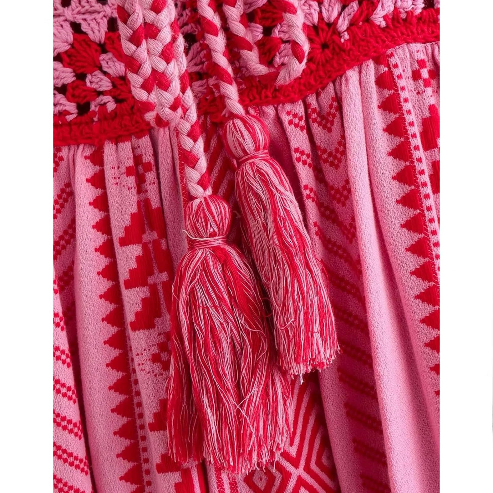 Gonna Lunga Abito con Cinturino A Maglia Vintage Bohémien per Lo Stile di Vacanza da Donna-Pink-s