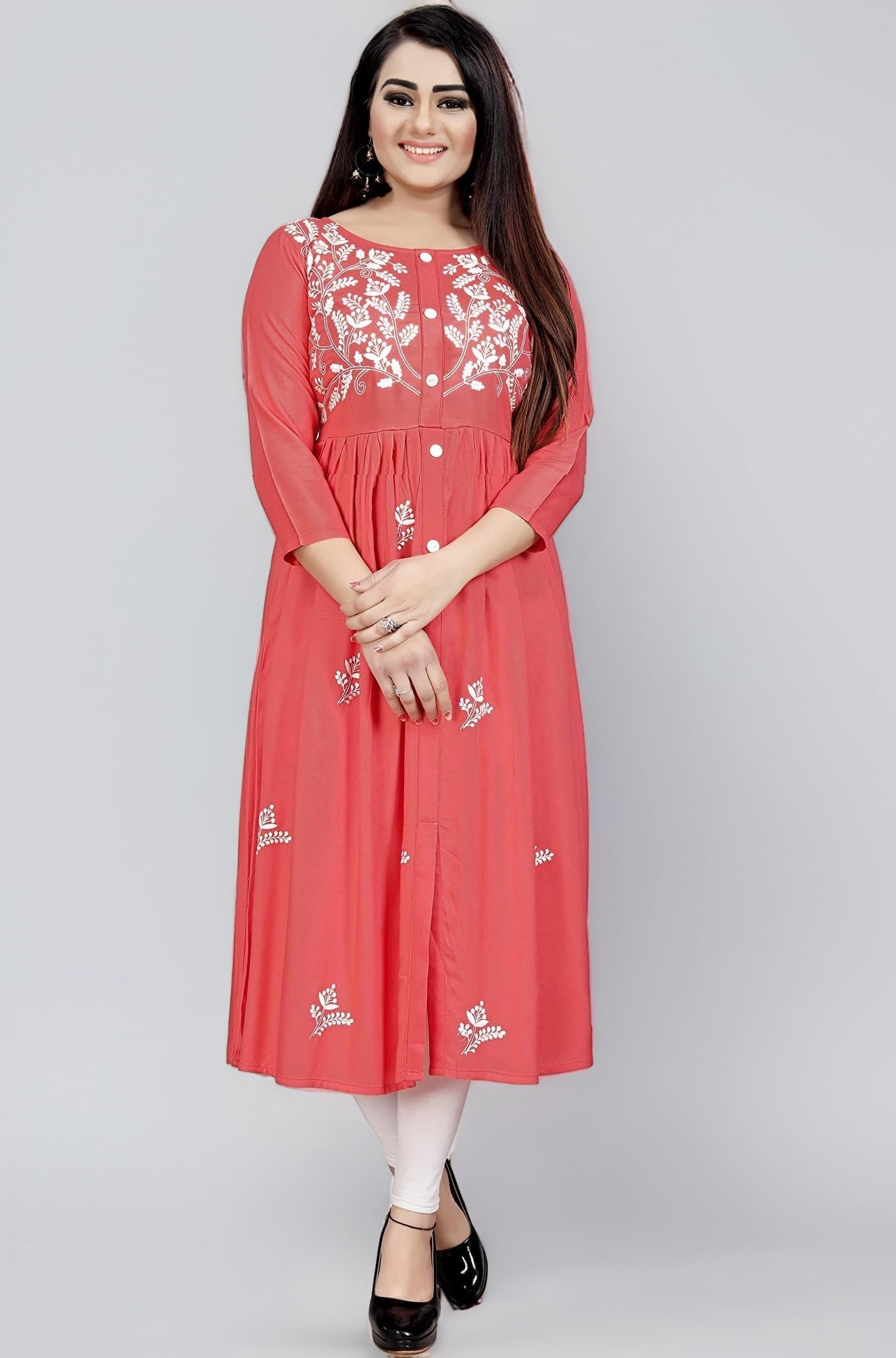 KrazzyKudy Women's Rayon Flared Embroidery Kurti Under 599 Designer Attractive Look Women's Kurta
