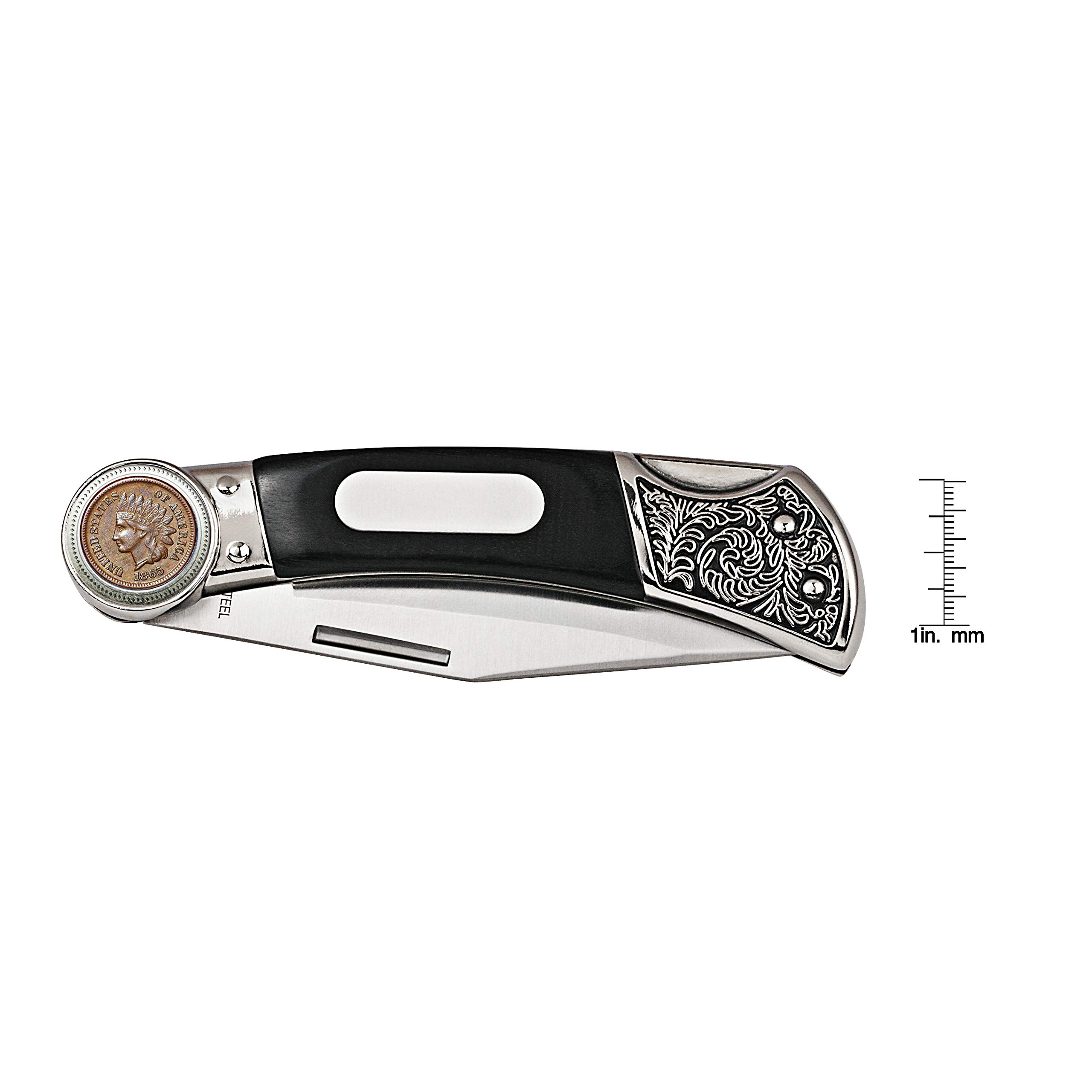 American Coin Treasures Coin Pocket Knife 1800s Indian Head Penny | Genuine United States One Cent | Engravable Plate | Certificate of Authenticity