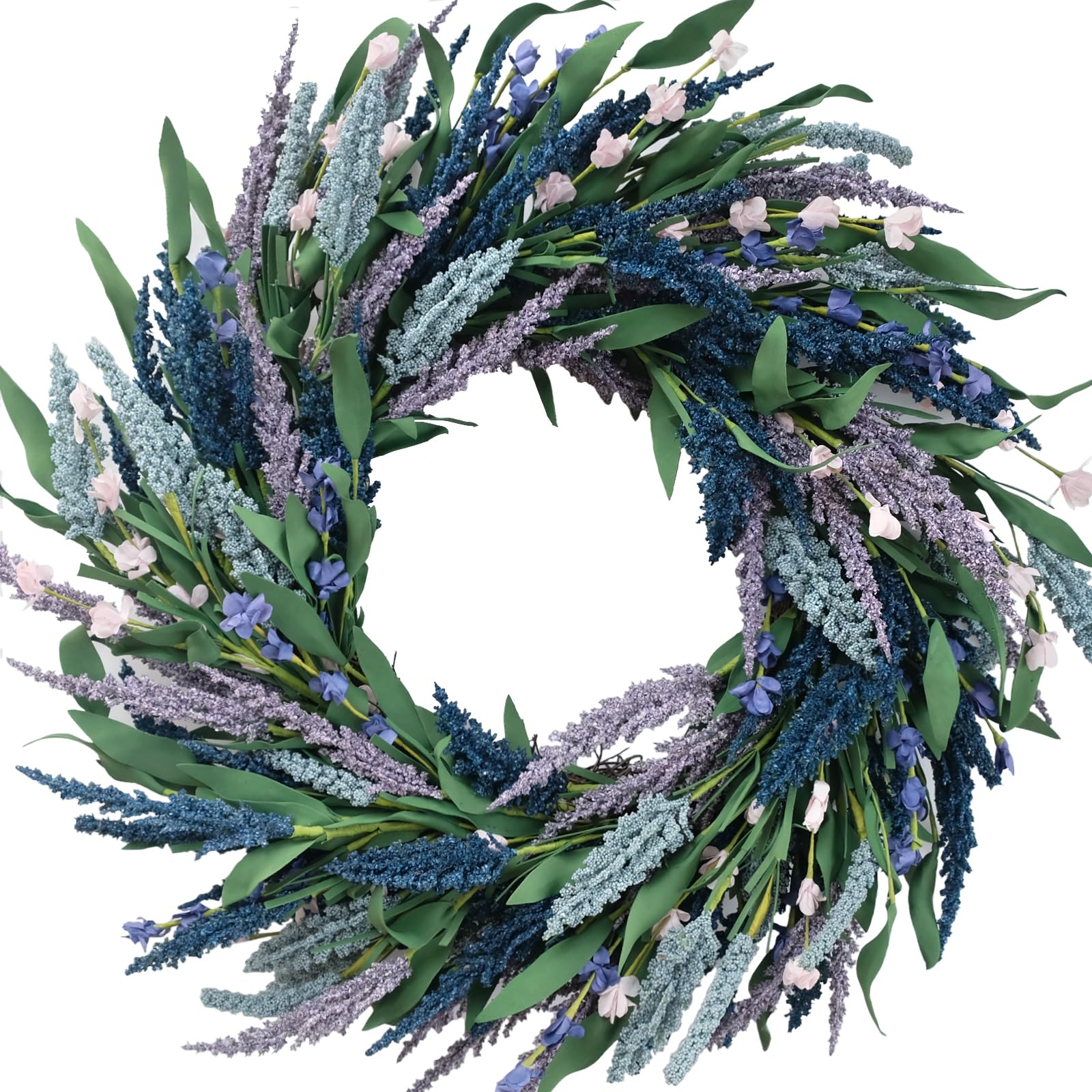 Tempus 20" Artificial Lavender Green Leaf Wreath Spring/Summer for Front Door Porch Wall Window Summer Wedding Garden Office Decor (Purple)