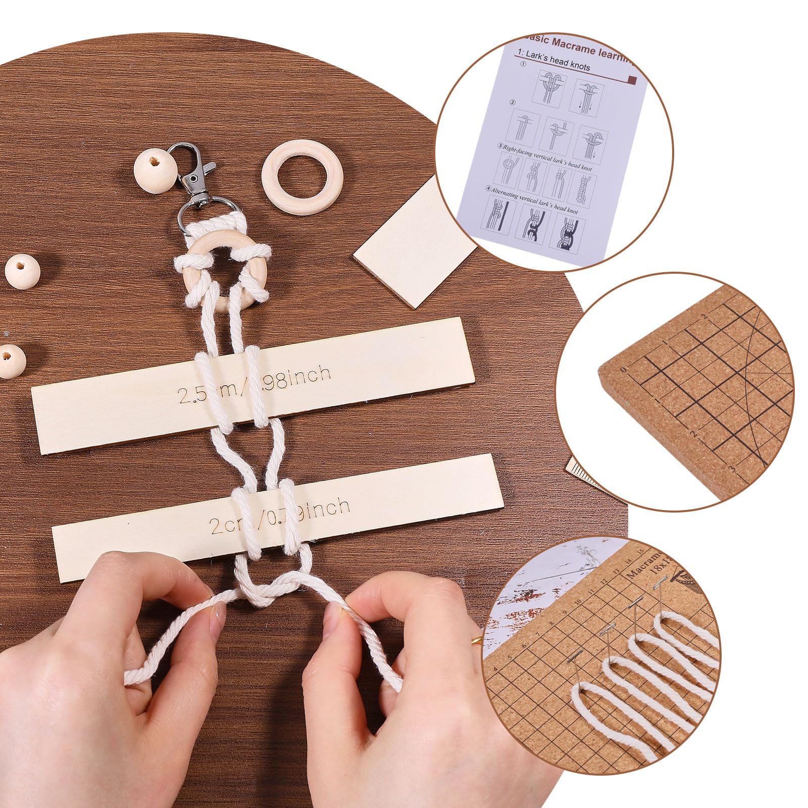 FREEBLOSS 8x8'' Ensemble de Planches en Macramé avec Séparateur de Tissage Planche en Bois et Épingles avec 10 Porte Clés pour Tressage Kits de Macramé pour Adultes Débutants