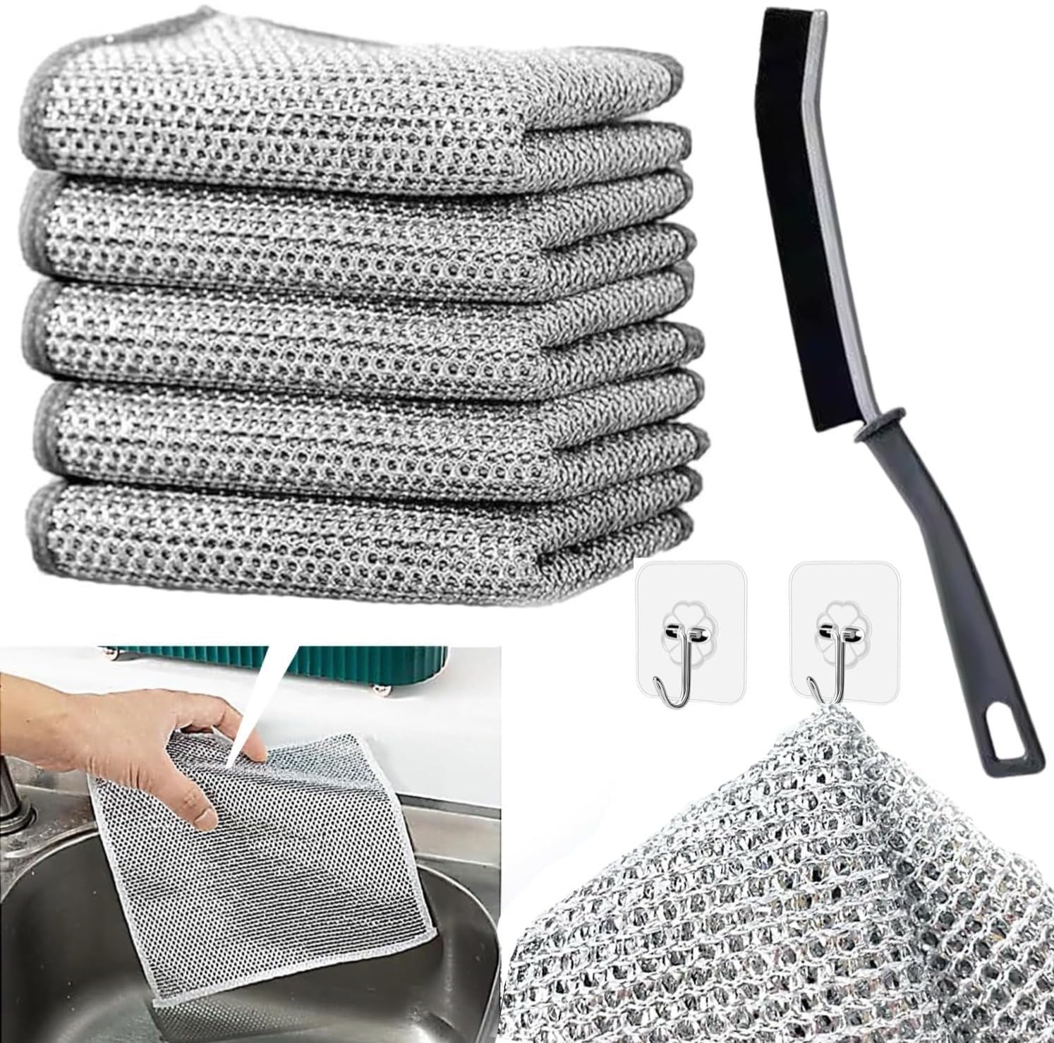 See full amazon price history chart for Combo 10Pcs Non Scratch Dish Wash Cloths & Gap Cleaning Brush & 2 Wall Hooks Multipurpose Wire Dishwashing Rags Reusable Mesh Wire Cloth for Kitchen| Metal Wire Cleaning Cloth| 8x8 Inch (Pack of 10) Combo 10Pcs Non Scratch Dish Wash Cloths & Gap Cleaning Brush & 2 Wall Hooks Multipurpose Wire Dishwashing Rags Reusable Mesh Wire Cloth for Kitchen| Metal Wire Cleaning Cloth| 8x8 Inch (Pack of 10) (B0D151C8J7) Amazon Price History, Amazon Price Tracker