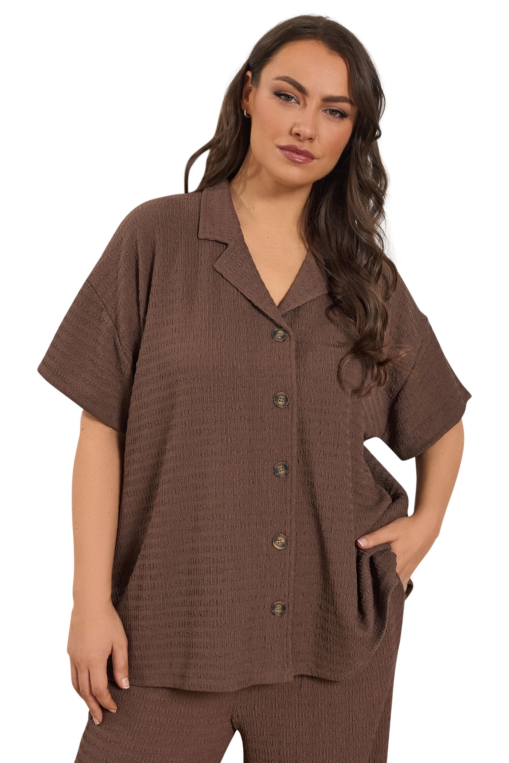 Yours Women's Brown Textured Shirt In | : 30/32
