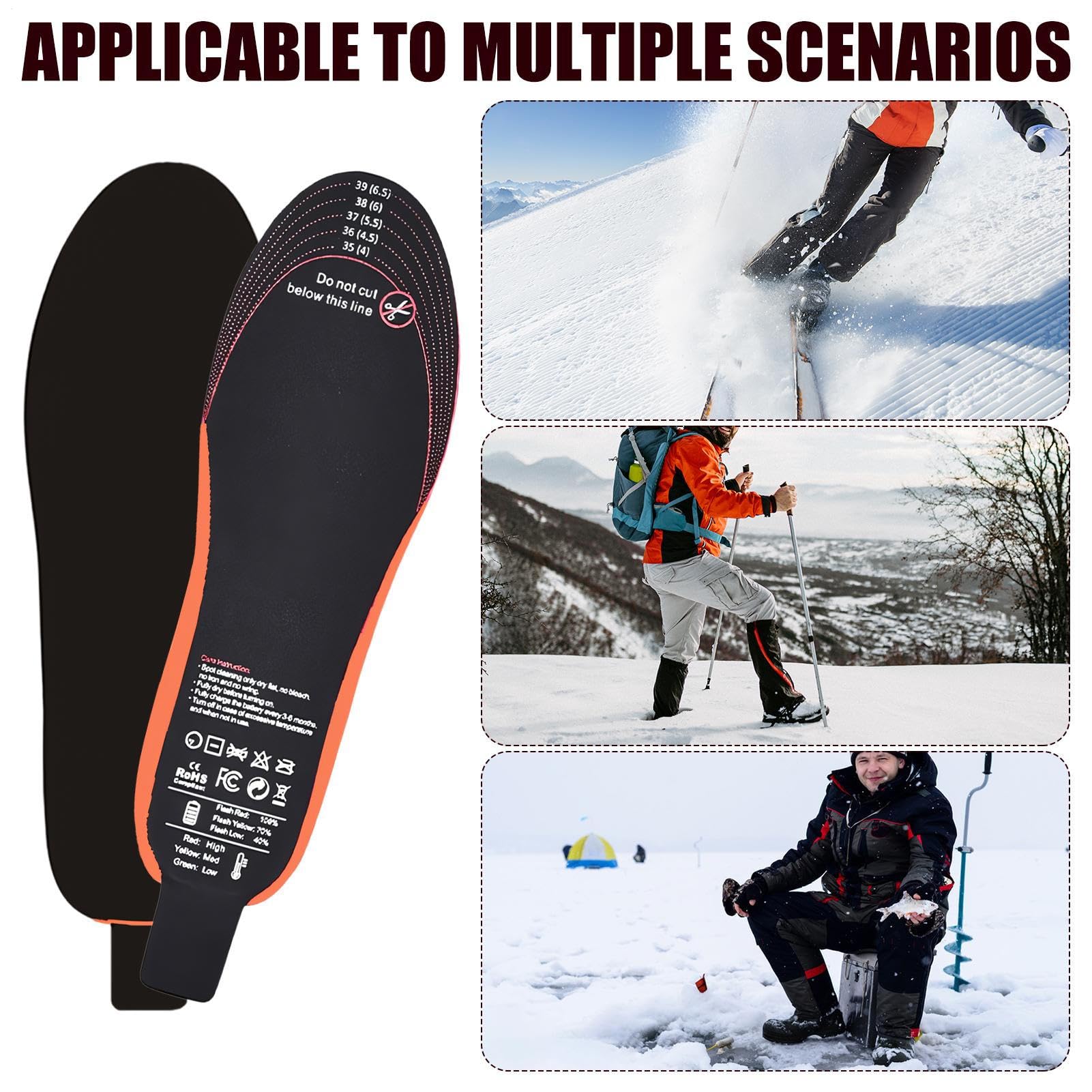 Suole termiche USB, solette ricaricabili USB,1 paio di solette | termiche riscaldanti con ricarica | Solette di controllo tramite app tagliate su misura con temperatura regolabile per