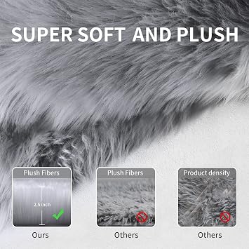Faux Fur Rug 2x6 Beige Sheepskin and 2x4 Grey Sheepskin Fluffy Rug for Sofa Couch Cover, Ultra Soft Fuzzy Shag Rug for Bedroom, Indoor Shaggy Plush Floor Carpets Luxury Home Decor for Bedside