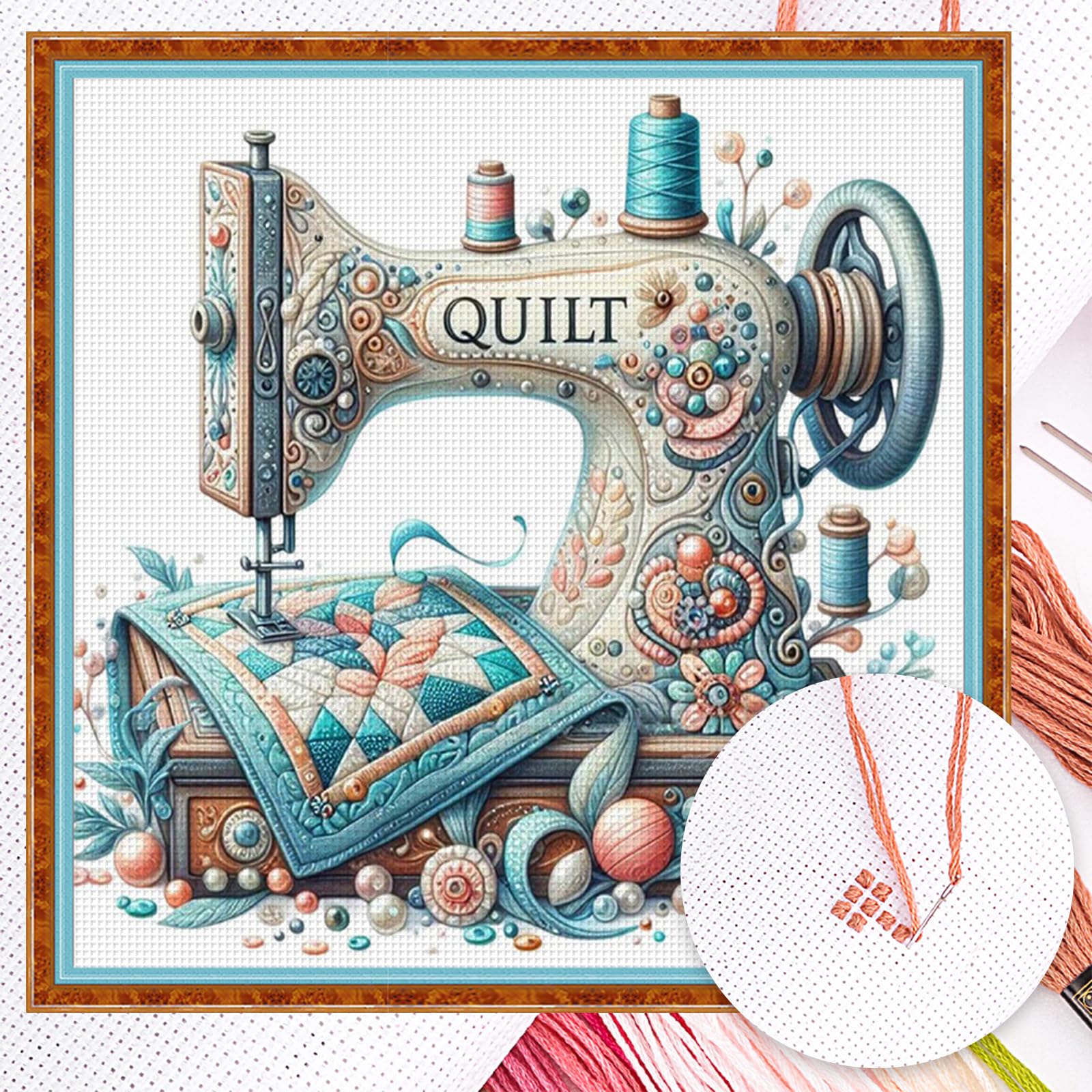 Sewing Machine 14CT 2 Strands DIY Counted Needlework Embroidery Kit 40x40cm Cross Stitch Embroidery Kits Cross Stitch Patterns Arts Craft Kits for Beginners Adults Home Decor