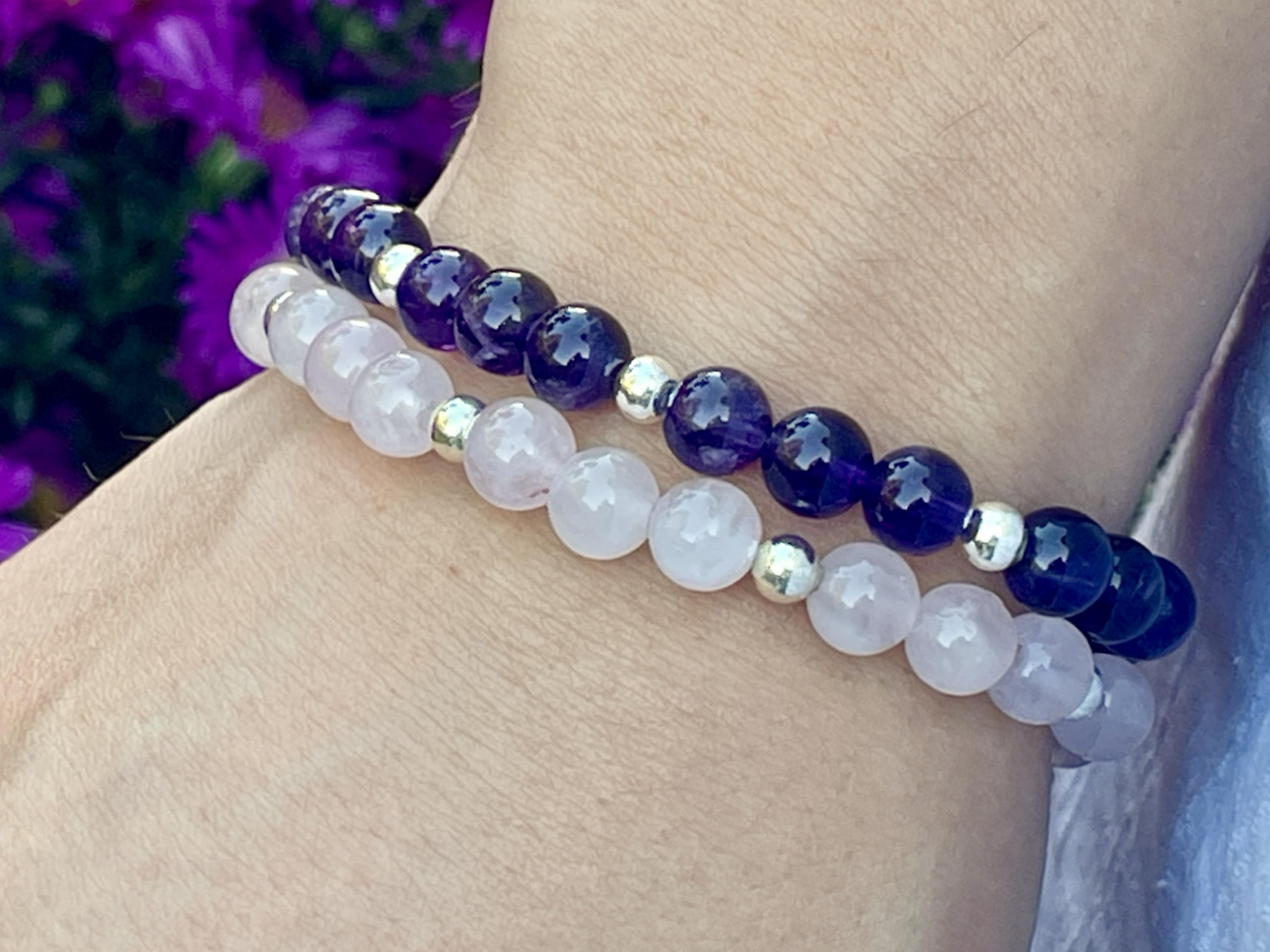 Mondstein Armband Perlen echt 6mm Edelstahlperlen 4mm Silber Gold Roségold oder Ionisiert - Handmade Perlenarmband Sensibilität Fruchtbarkeit Weiblichkeit - Spiritueller Schmuck Unisex