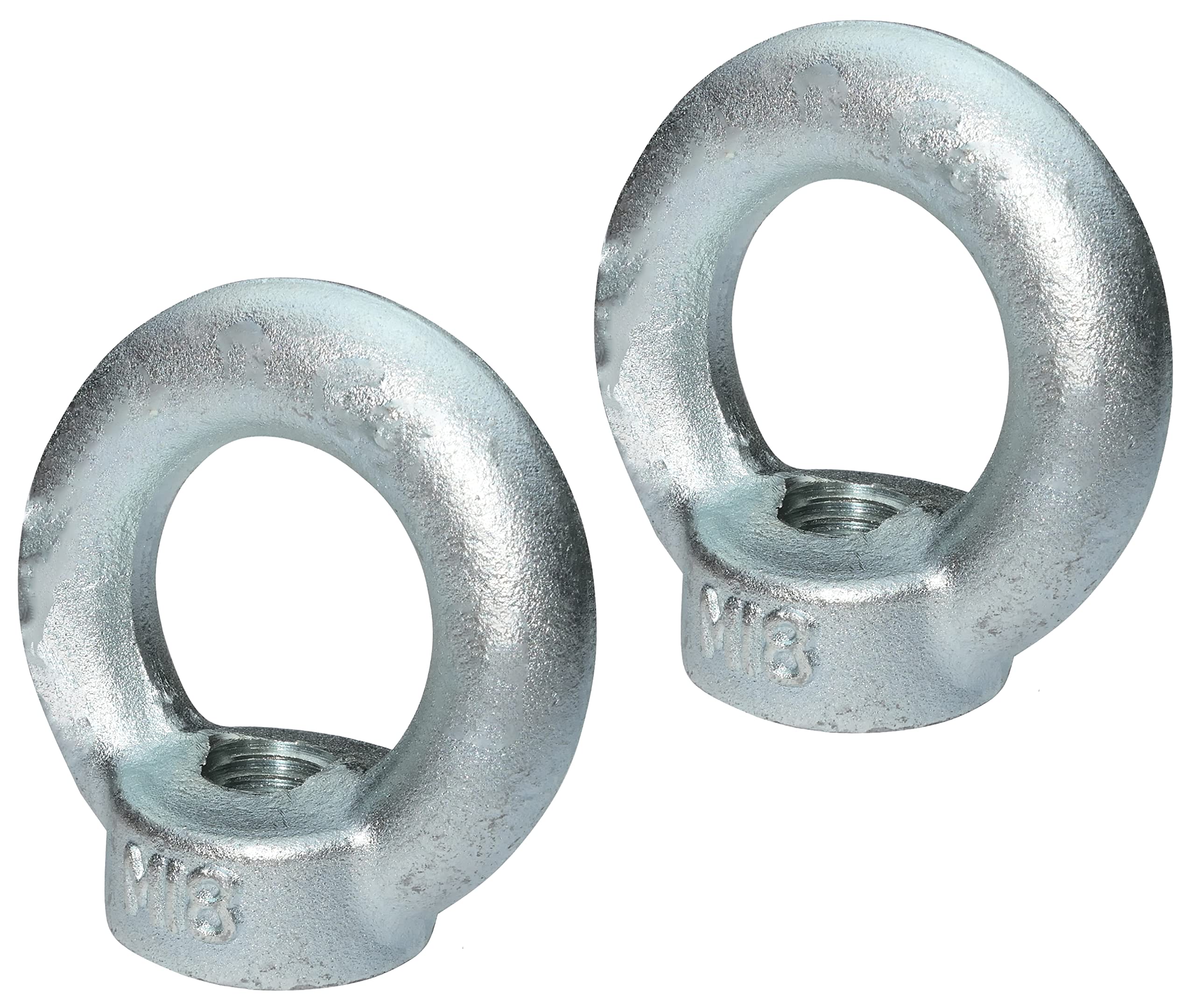 AERZETIX - Lot de 2 - Écrou à Oeil M18 - Anneau Bague de Levage - en Acier Zingué - Filetage Métrique - 850kg - Couleur Argent
