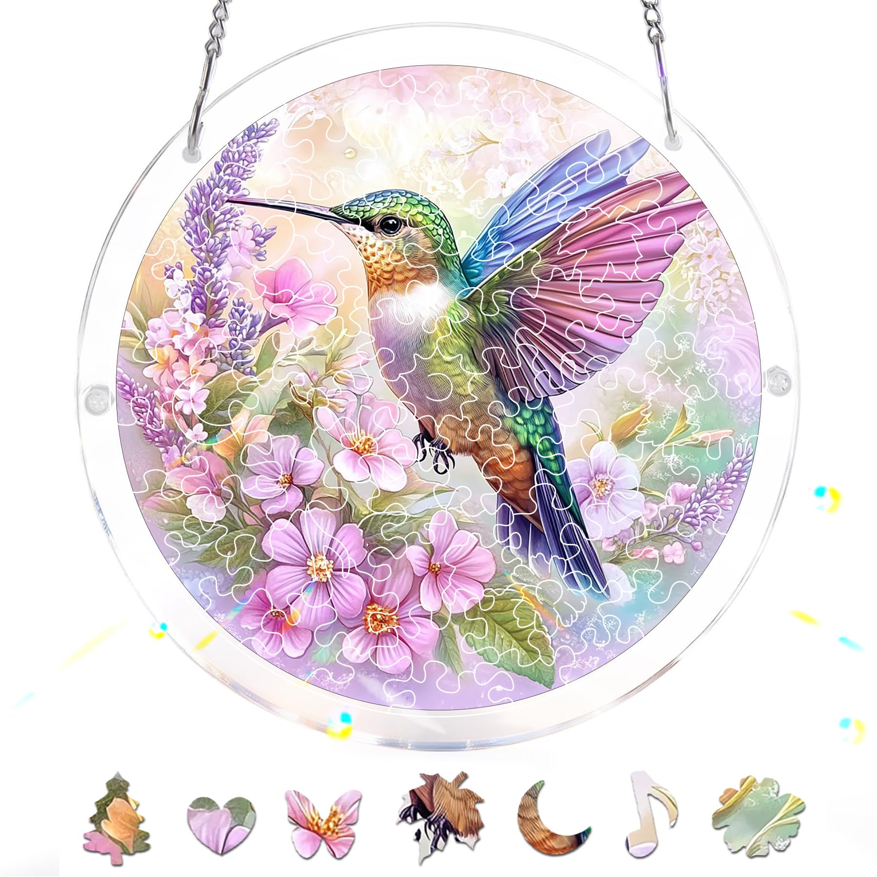 Reofrey Acrylic Puzzle Suncatcher for Adults, 83 Piece Stained Glass DIY Jigsaw Puzzle, Double-Sided Acrylic Window Hanging Decor with Chain, Gift for Mom, Home Garden Decoration, 18cm A065