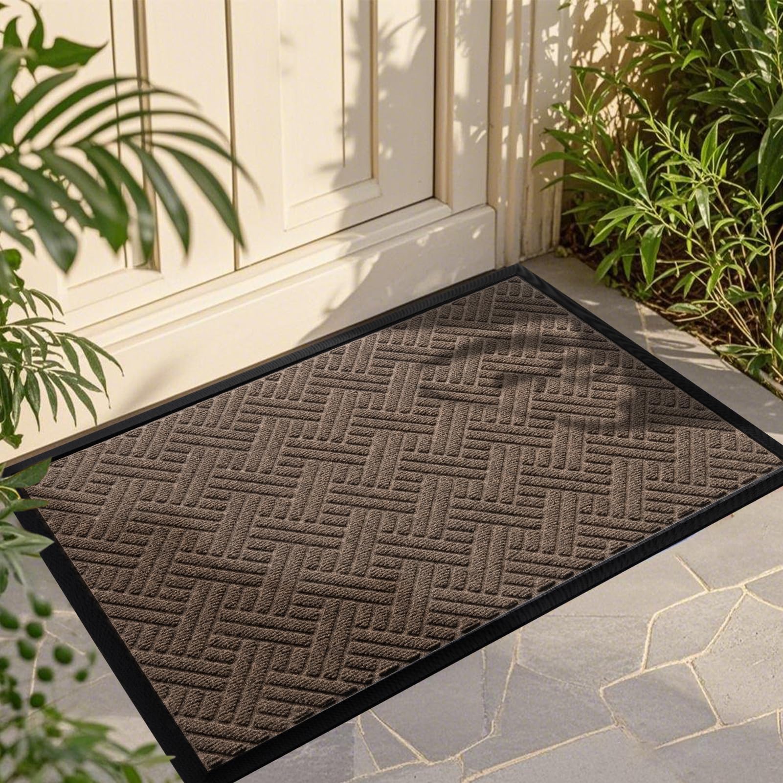 Front Door Mat Indoor Outdoor Entrance, Welcome Mat for Entryway, Stain and Fade Resistant, Heavy Duty Absorbent Door Mat, Non Slip Door Mats Outdoor, Entry Doormat, 36x24 Inch, Brown