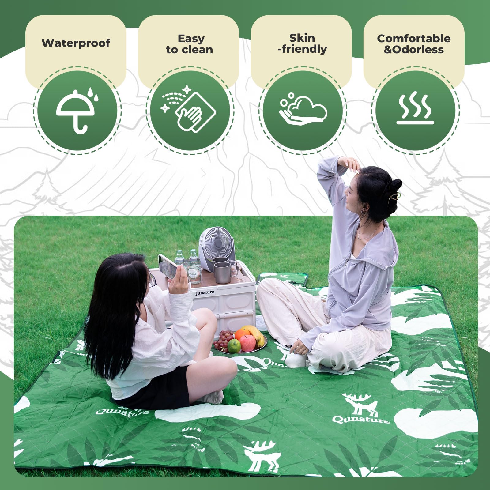 Coperta Picnic Impermeabile, Telo Picnic Portatile 200 x 200cm, Coperta da Spiaggia Resistente, Tappetino da Campeggio con Manico, per Escursione, Viaggio, Giardino, Barbeque, Parco
