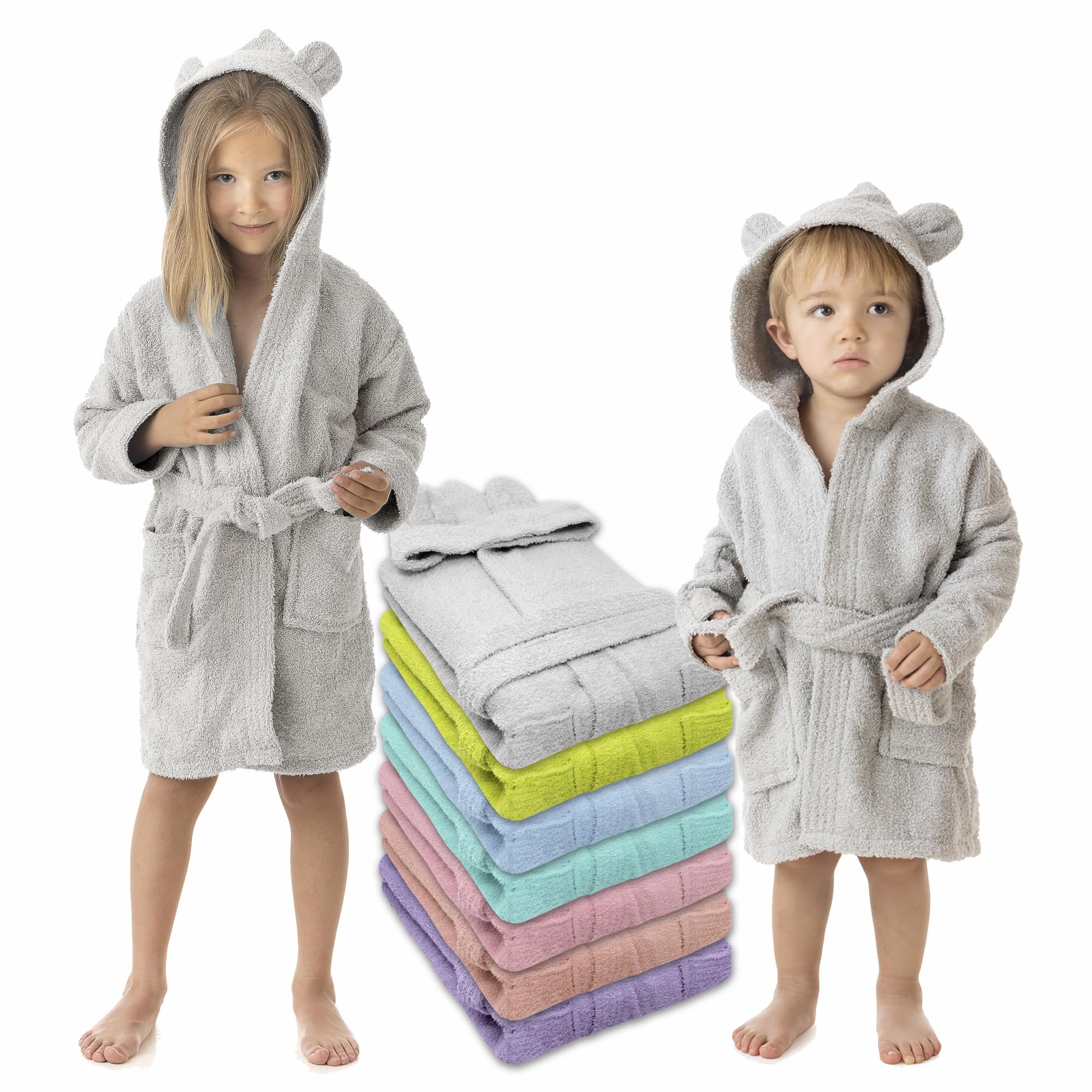 LEBENGOOD - Accappatoio Bambini adolescenti Cotone: Bambino, Bambina, 100% Cotone OEKO-TEX - 2 tasche, cintura, cappuccio