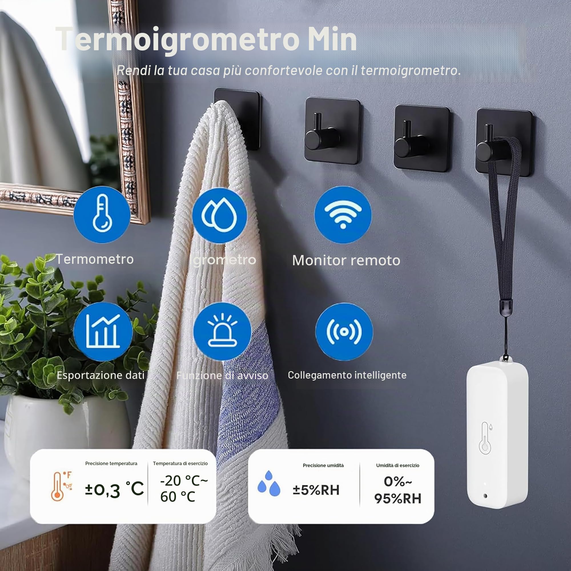 Sensore di temperatura e umidità wireless per interni ed esterni con allarme di notifica app remota, per serra, cantina vino (1 pezzo) (4 pezzo)