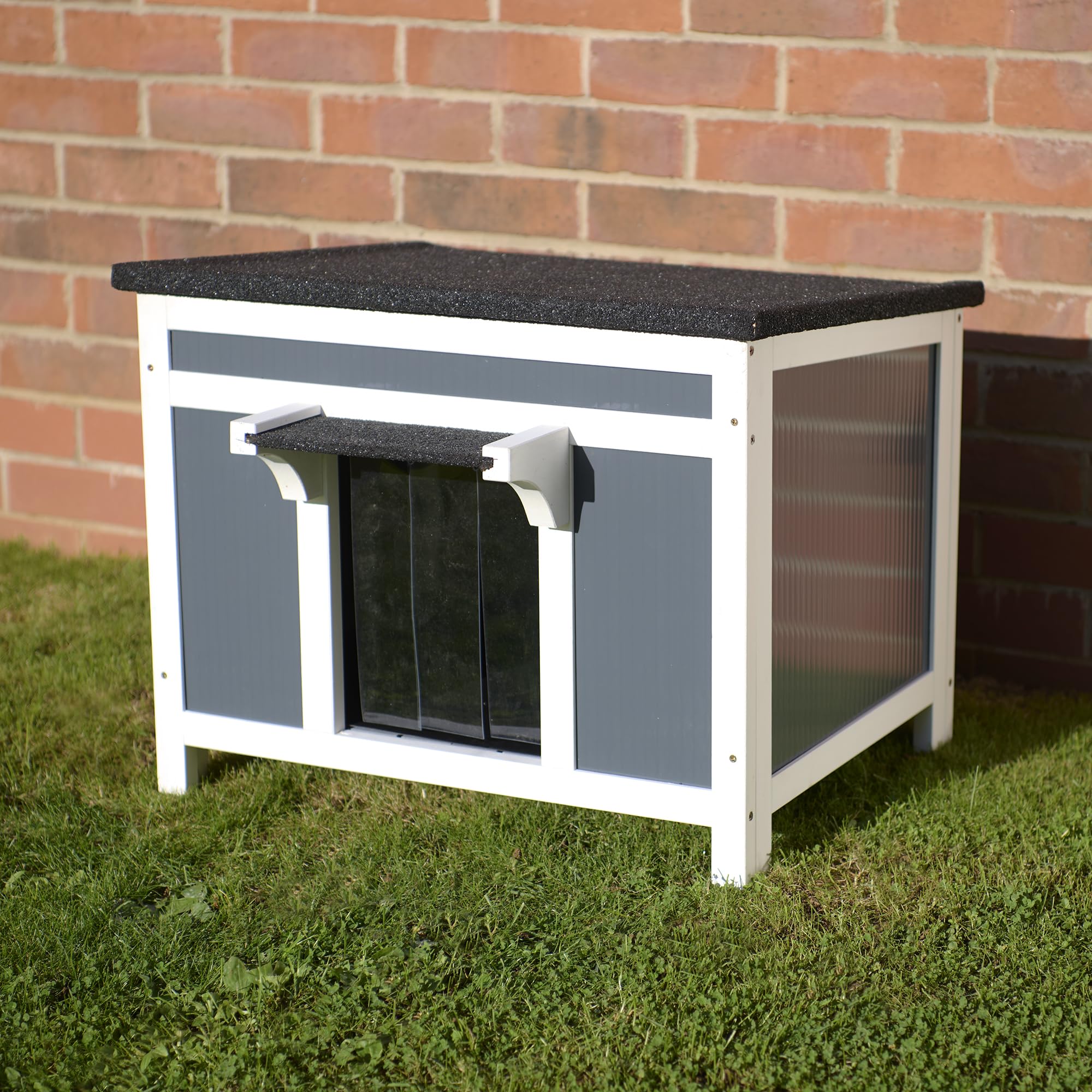 FeelGoodUK Large Plastic Hide House Cat Shelter Rabbit Guinea Pig Tortoise Shelter Shade Ducks Hide Hut 60 w x 50 d x 47 h Wooden Pet House Wooden