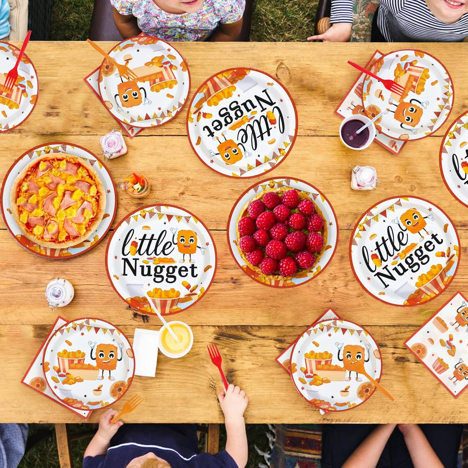 96Pcs Chicken Nugget Themed Party Decoration Chicken Nugget Plates and Napkins Fast Food Fried Chick Tableware Set for Baby Shower Boy Girl birthday Party Supplies, Serves 24