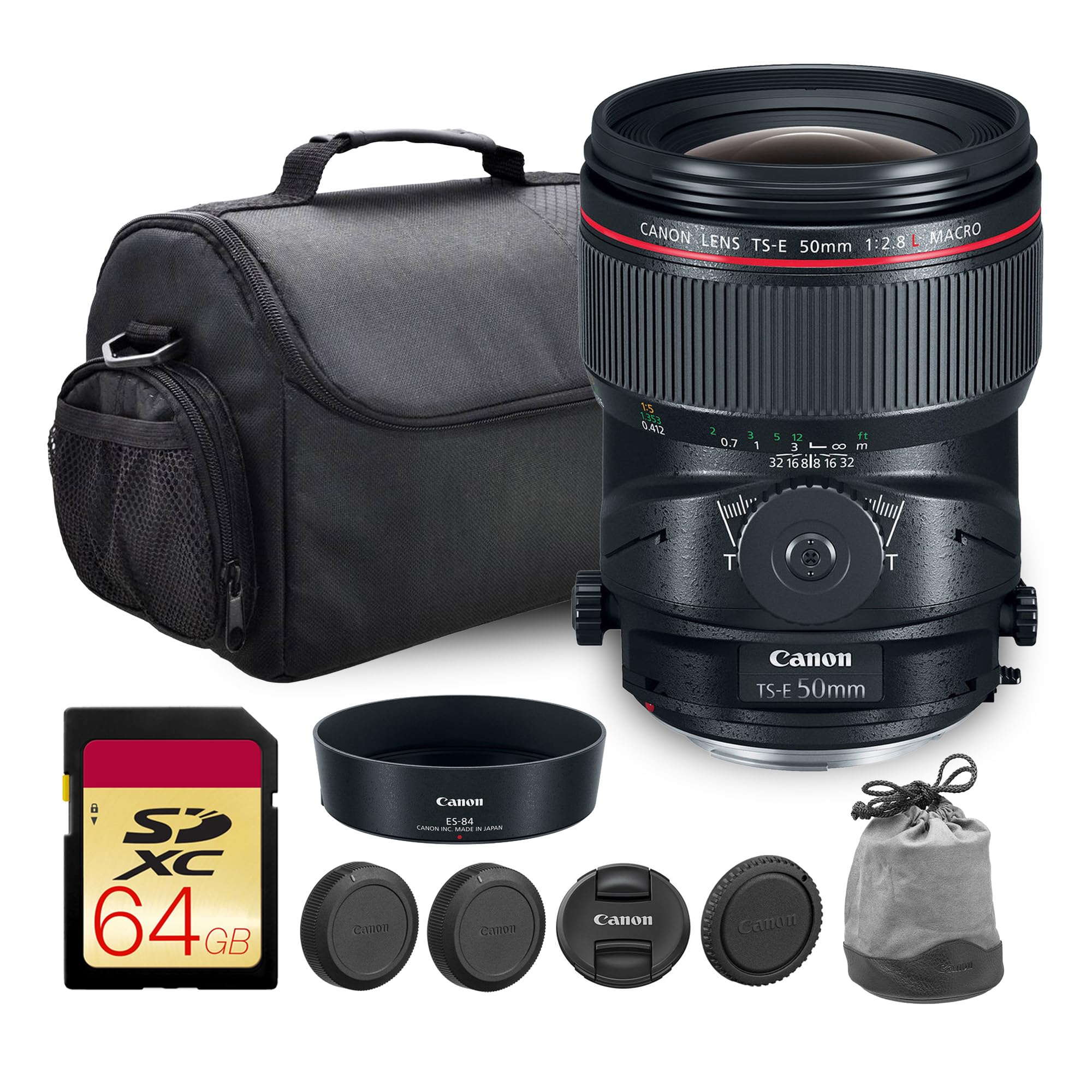 Canon TS-E 50mm f/2.8L Macro Tilt-Shift Lens | L-Series Prime with Perspective Control & Close-Focus Macro | Perfect for Architecture & Studio Photography (2273C002) + Shoulder Bag + 64GB Card