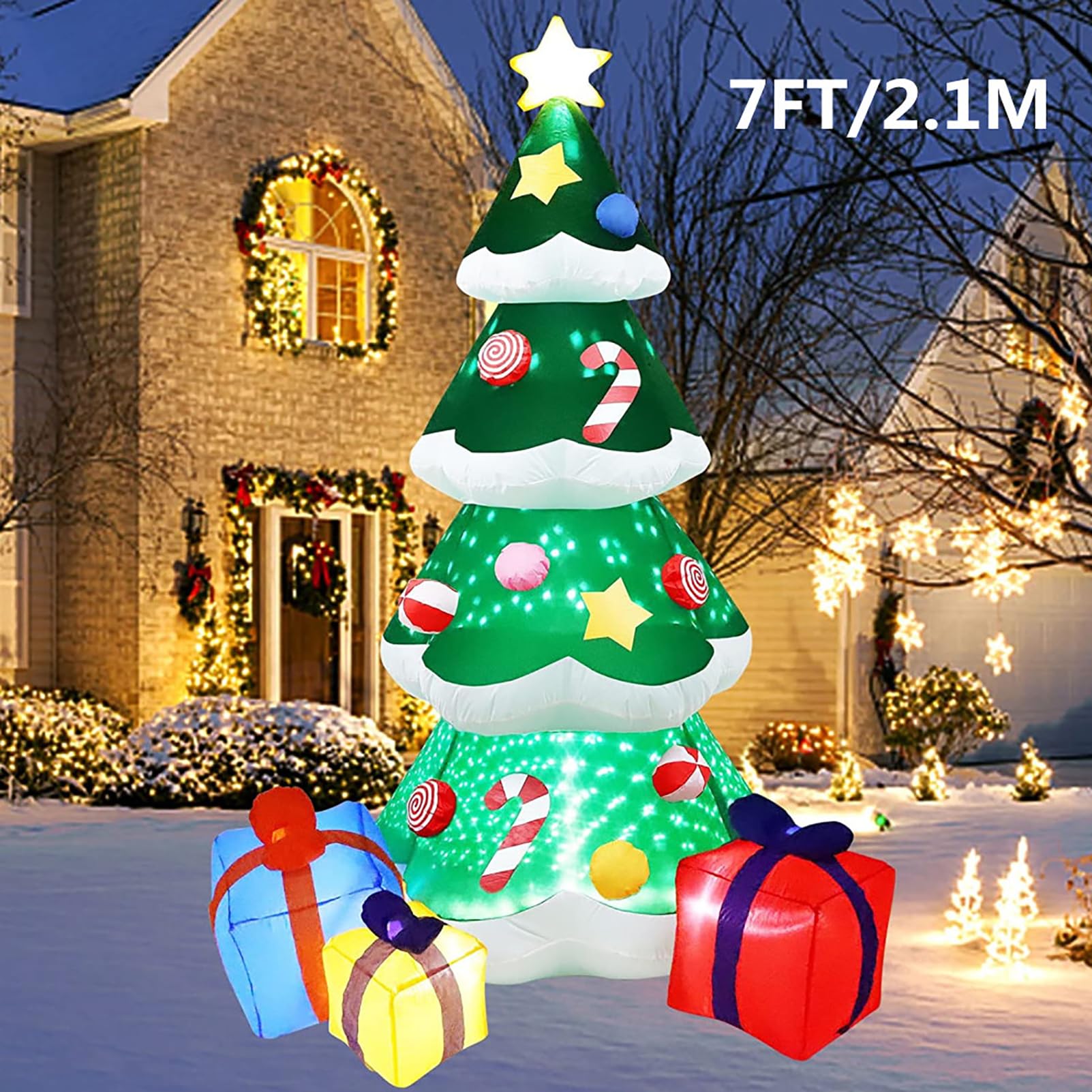 Árbol De Navidad Inflable De Navidad De 2,1 M/7 Pies con Luces LED, Adorno para Exteriores, Fiesta De, Juguetes De Decoración De Interiores De Año Nuevo, Decoración De Jardín