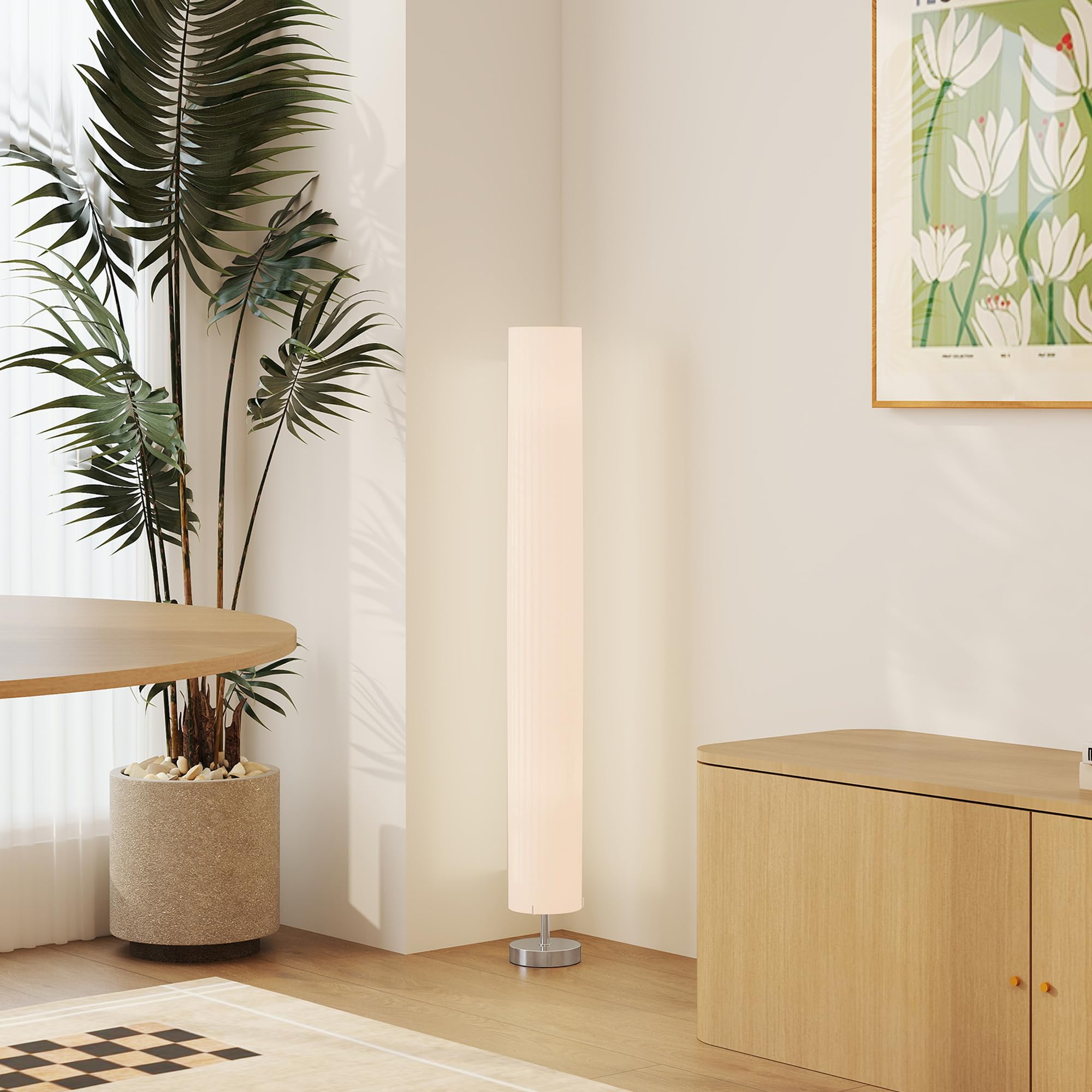HOMCOM Lampada da terra soggiorno paralume poliestere, 2x E27 | Lampada da terra con interruttore a pedale, base in acciaio, lampada a stelo per camera da letto, ufficio.